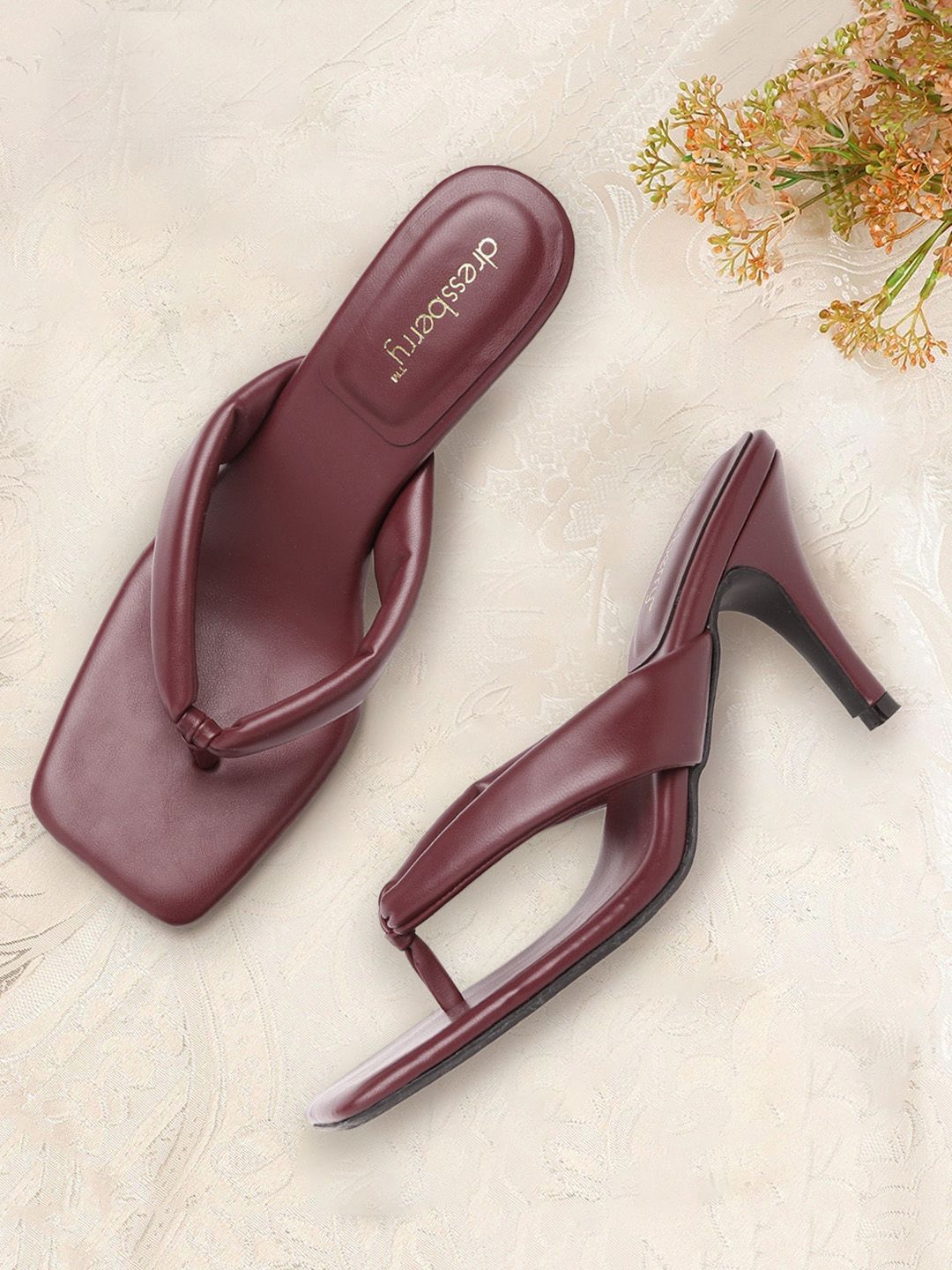 DressBerry Burgundy Solid Slim Heels Price in India