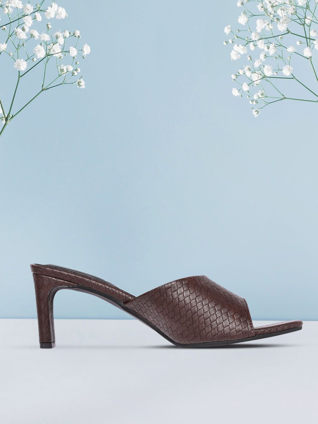 DressBerry Women Coffee Brown Textured Block Heels Price in India