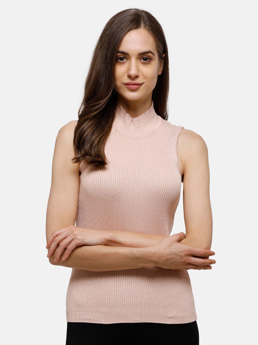98 Degree North Women Pink Ribbed Pure Cotton Pullover Price in India