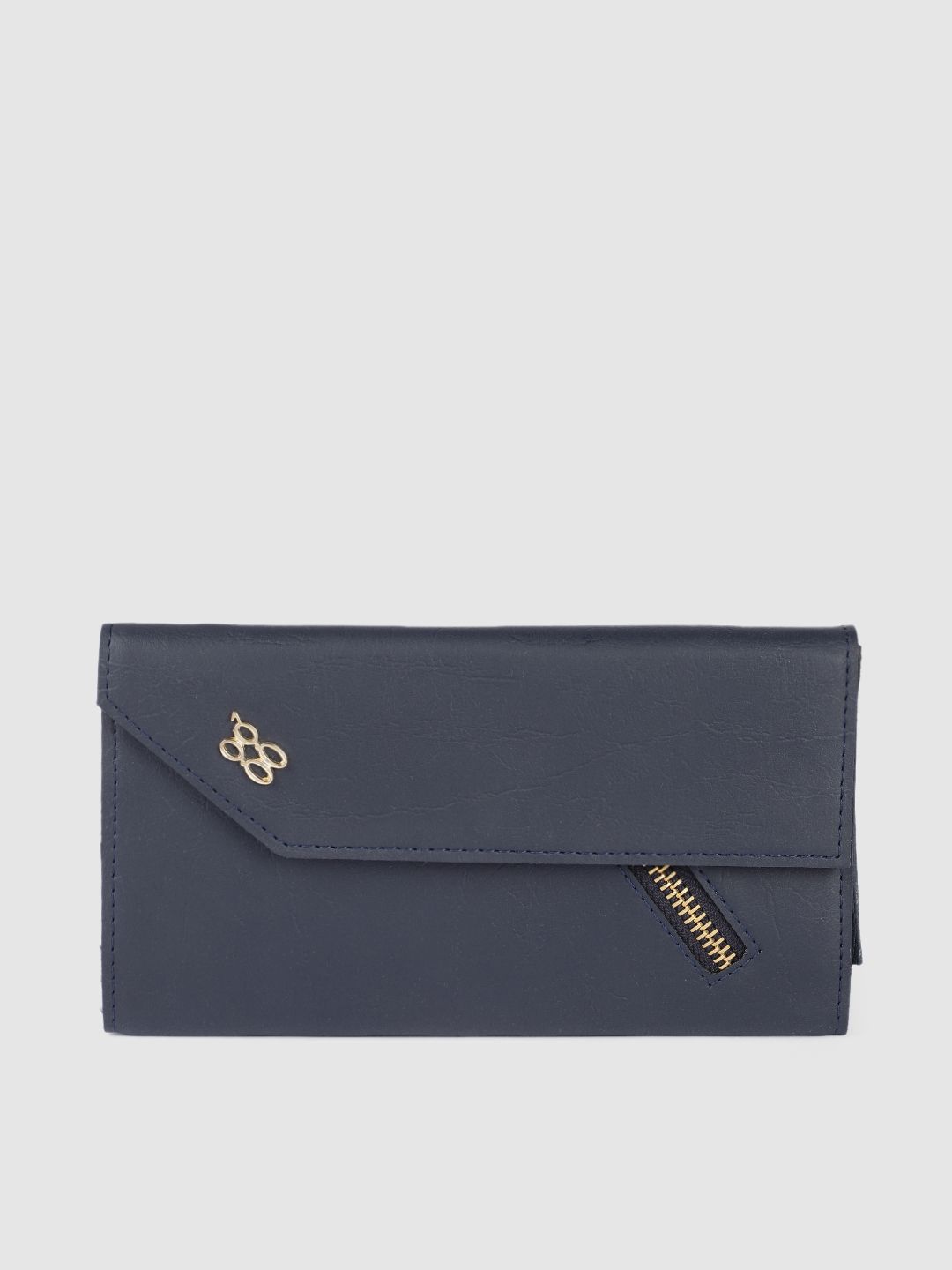 Baggit Women Navy Blue Solid Zip Detail Synthetic Two Fold Wallet Price in India