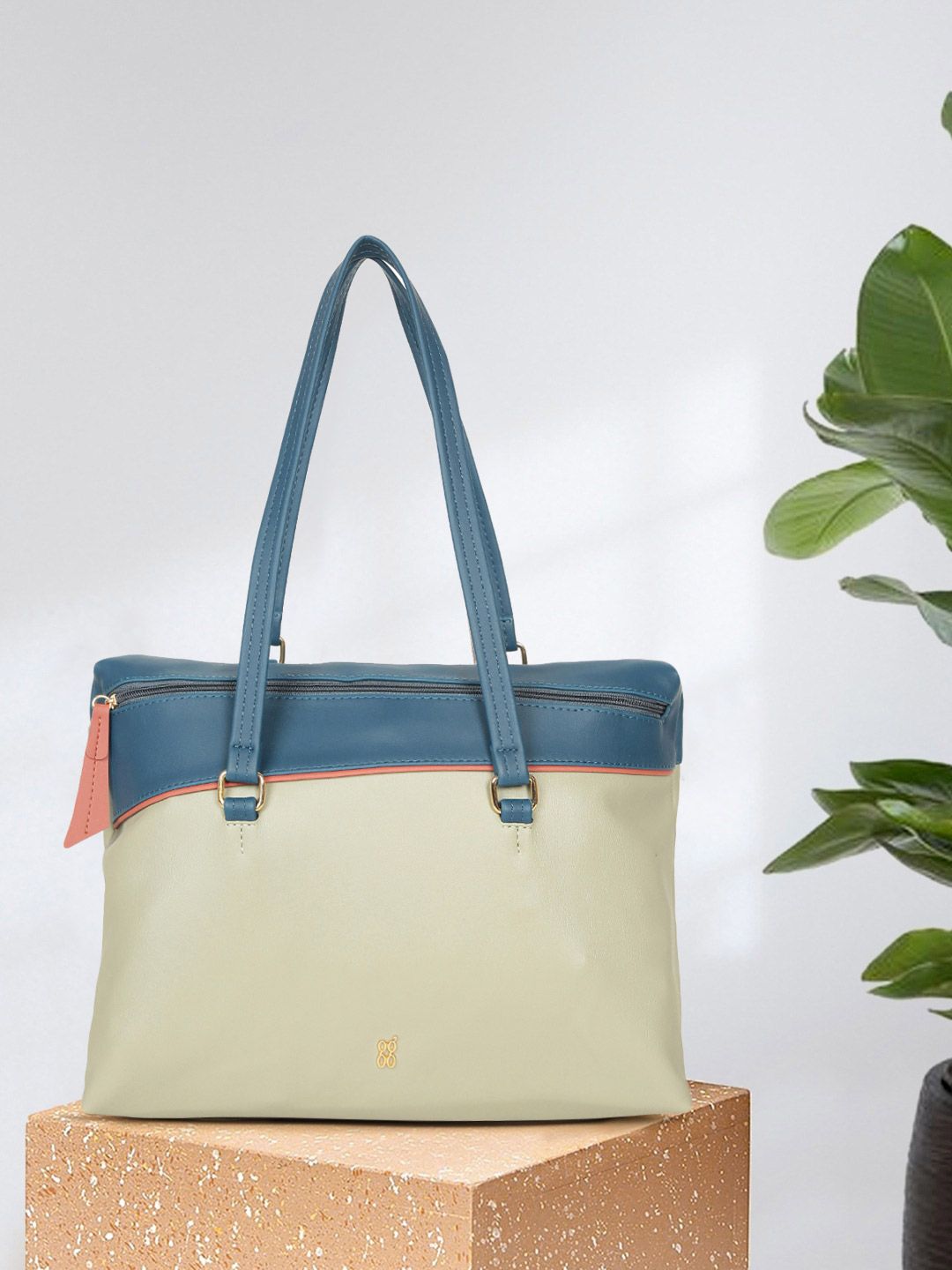 Baggit Mint Green Blue Colourblocked Structured Shoulder Bag Price in India