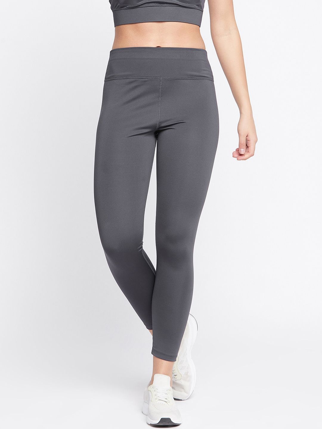 Clovia Women Grey Solid Anti Odour Snug Fit Active Tights Price in India