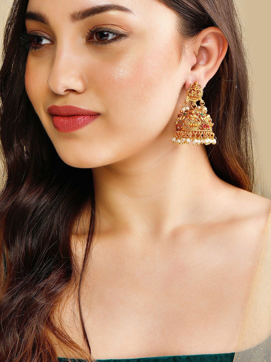 Rubans Gold-Toned Dome Shaped Drop Earrings Price in India