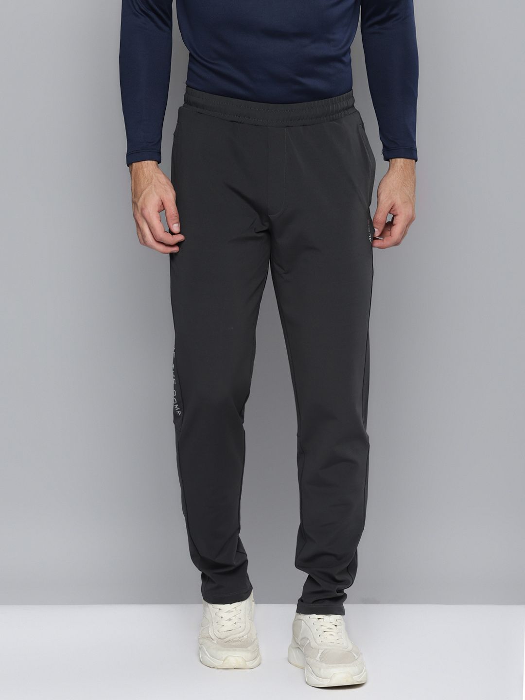 Alcis Men Charcoal Grey Solid Slim Fit Track Pants