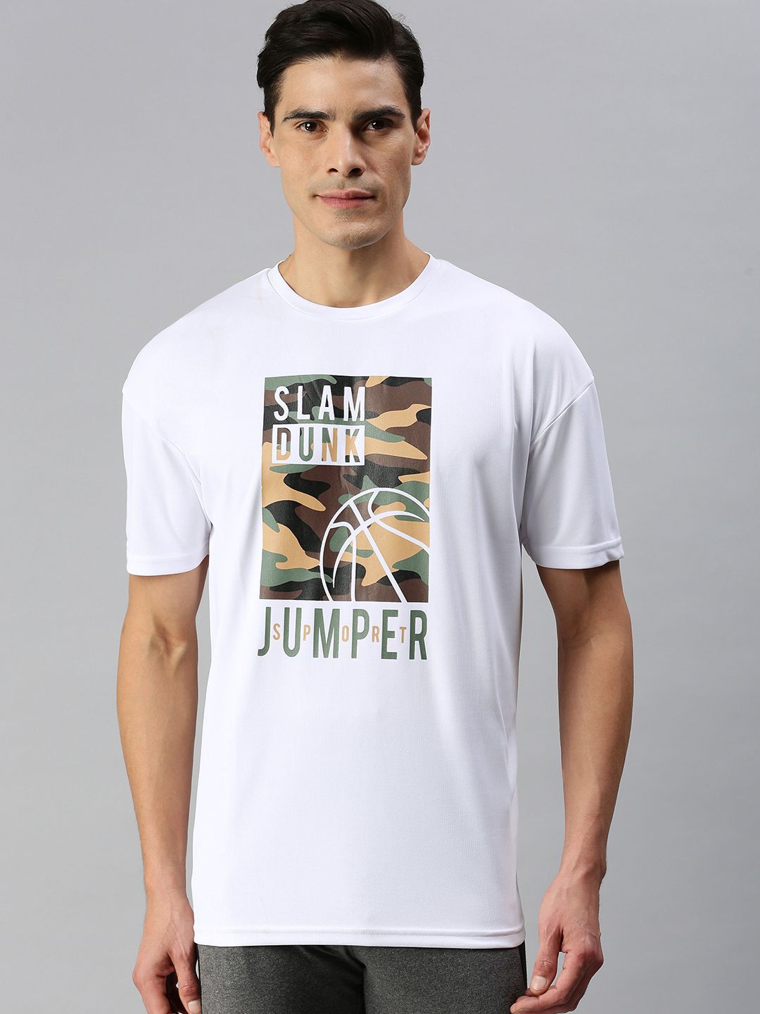 abof Men White Graphical Printed Short Sleeved Casual T-shirt
