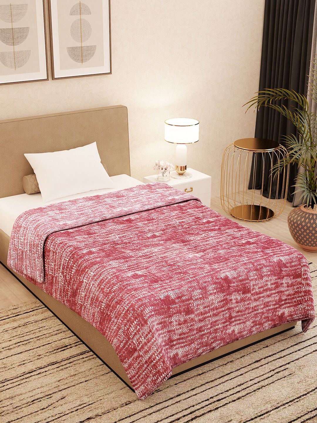 Story@home Pink & White Ethnic Motifs Heavy Winter 500 GSM Single Bed Blanket Price in India