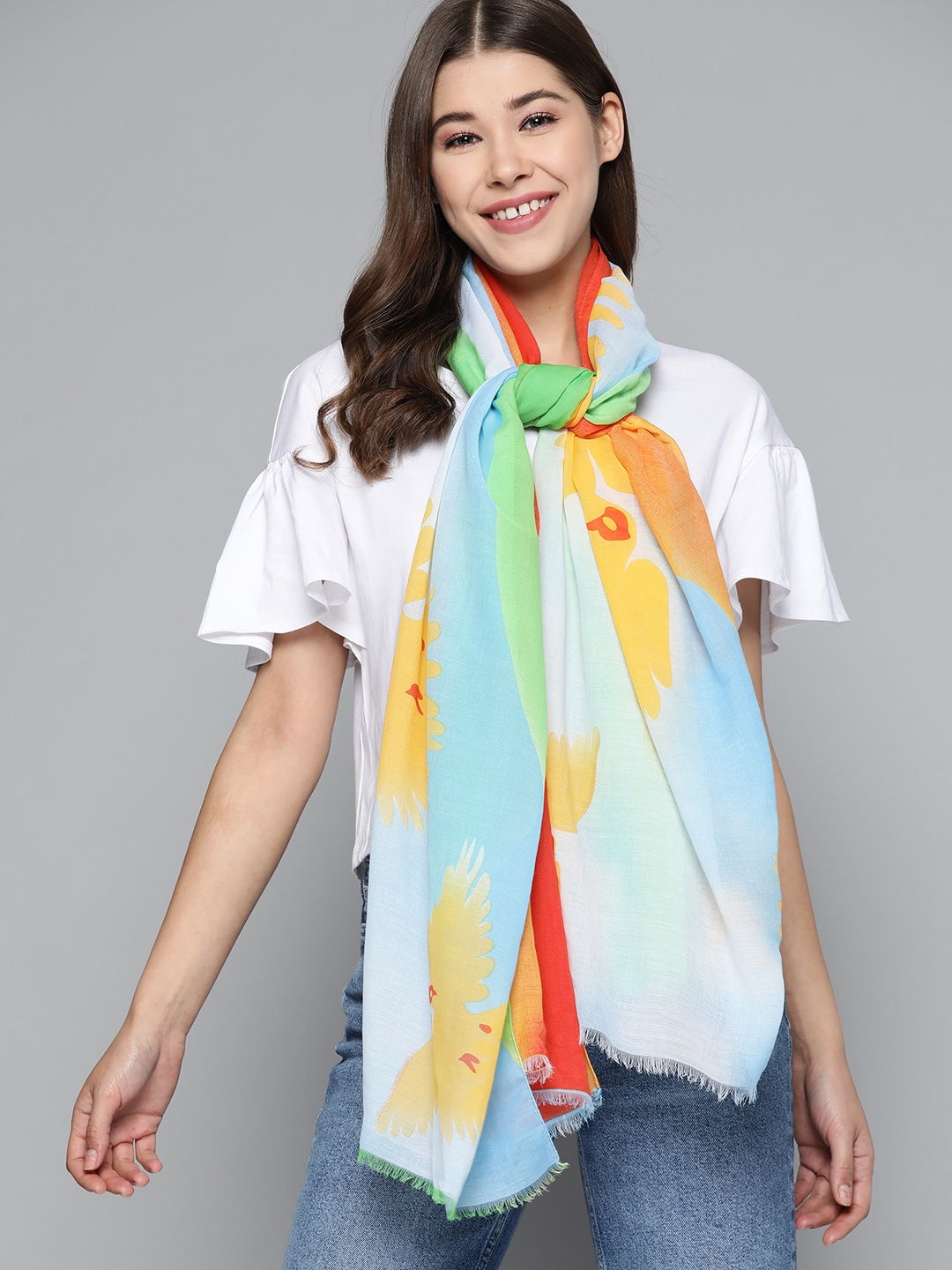 Mast & Harbour Women Green & Blue Printed Scarf Price in India
