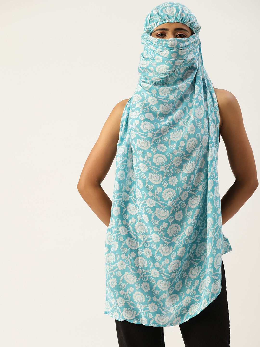 DressBerry Women Blue & White Printed Biker Scarf Price in India