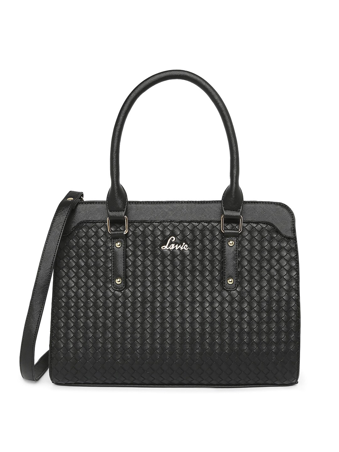 Lavie Black Textured Structured Handheld Bag with Quilted Price in India