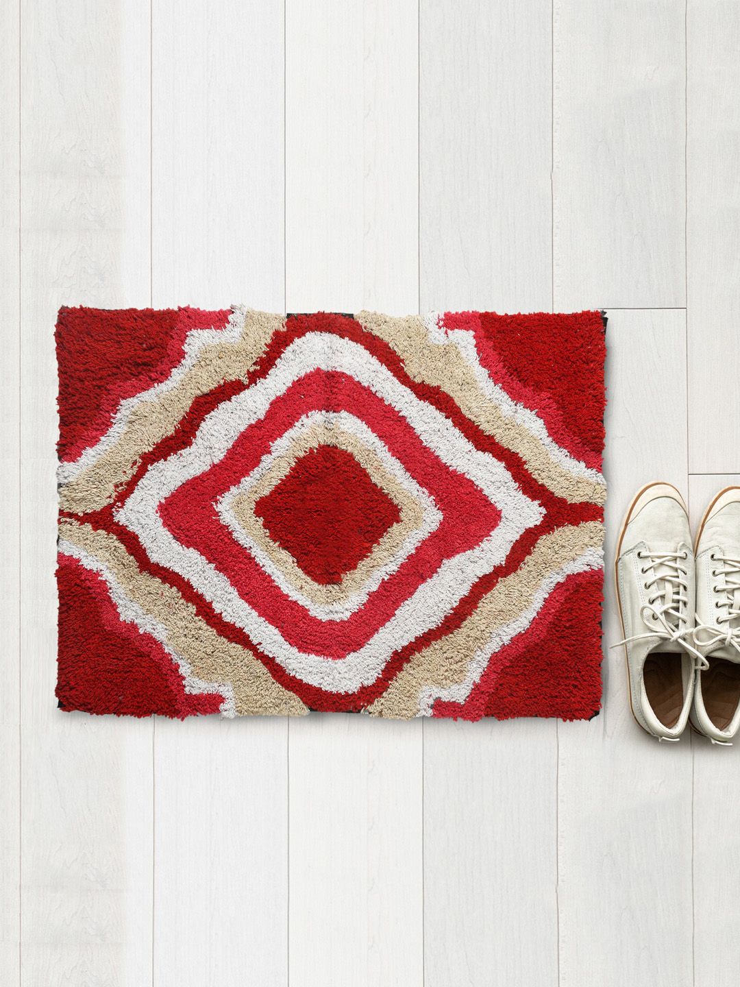 AAZEEM Pink Geometric Cotton Door Mat With Anti Skid Latex Spray