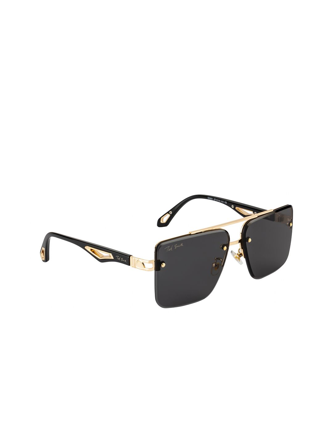 Ted Smith Unisex Black Lens & Gold-Toned Rimless Square Sunglasses HILTON_C1 Price in India