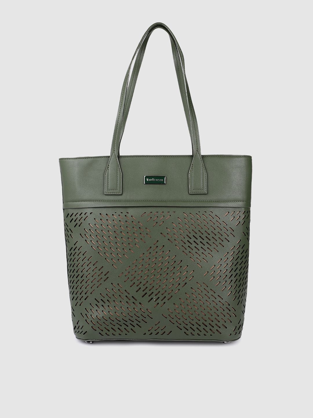 Van Heusen Olive Green Solid Shoulder Bag with Cut Work Price in India