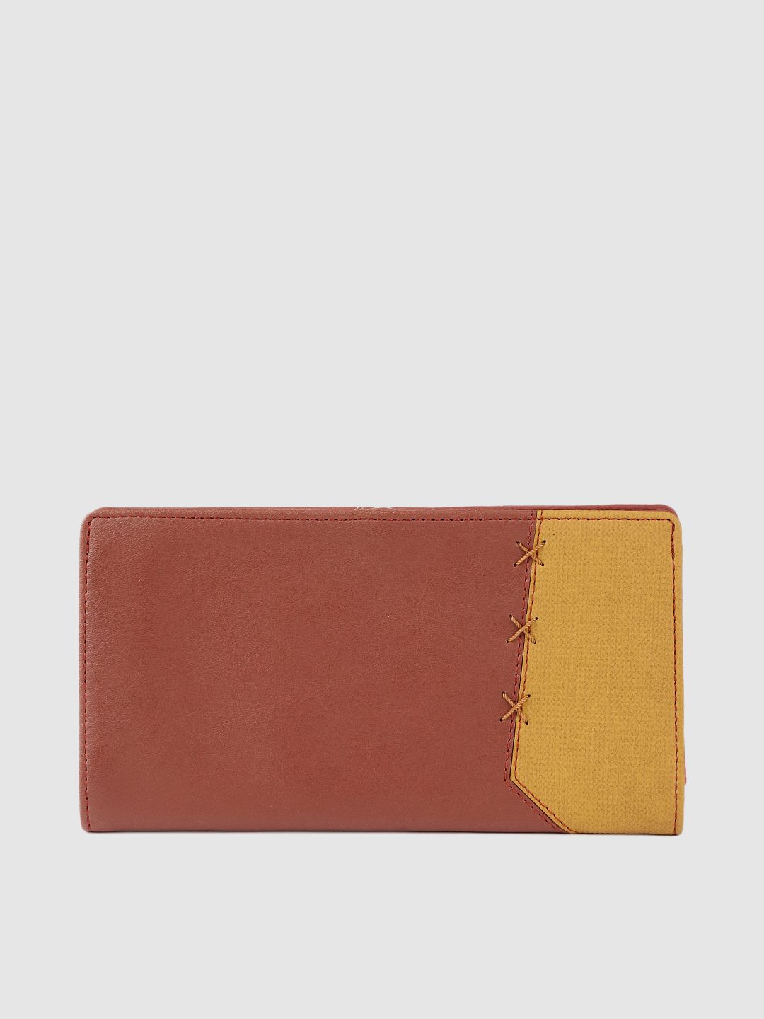 Baggit Women Tan Brown & Mustard Yellow Colourblocked LEYLA M E ASHLYN Two Fold Wallet Price in India