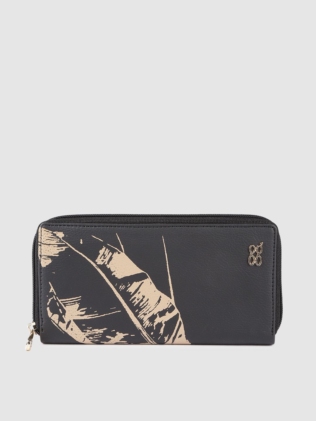 Baggit Women Black & Beige Floral Printed CHELSIA M E PHEEBY Zip Around Wallet Price in India