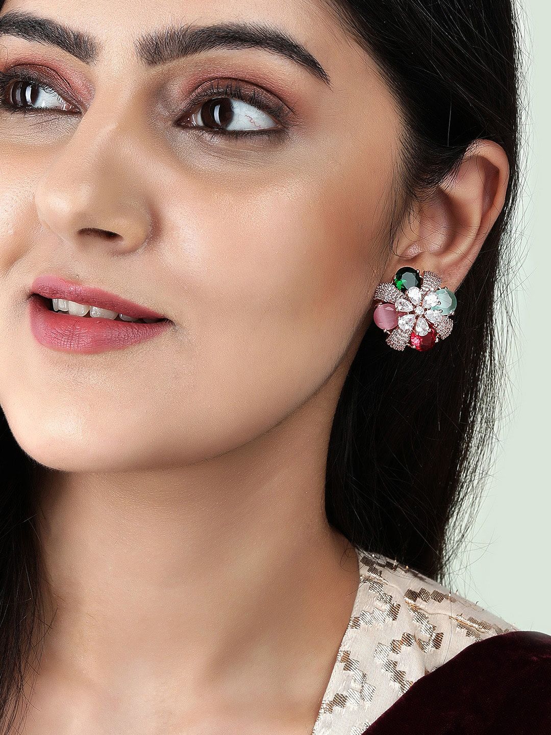 Rubans Gold-Toned Floral Studs Earrings Price in India