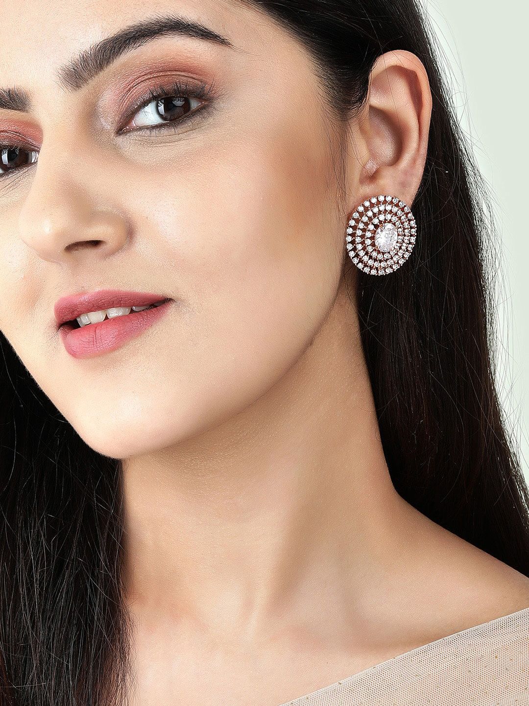 Rubans Rose Gold-Plated & White Circular Drop Earrings Price in India