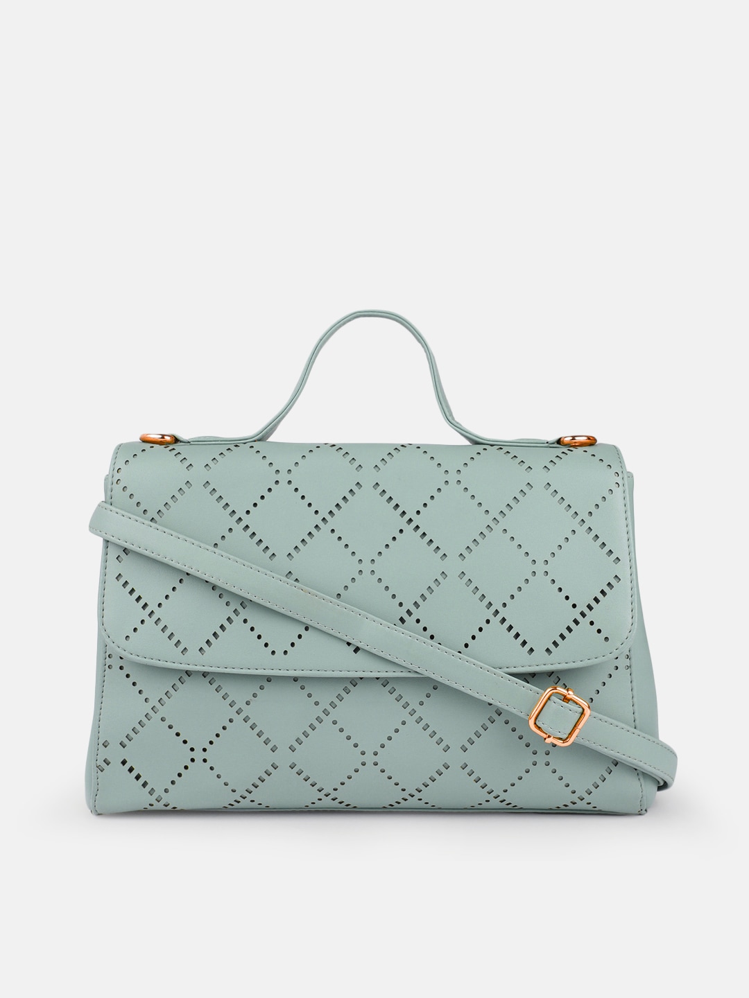 Anouk Mint Green Textured Structured Satchel with Cut Work Price in India