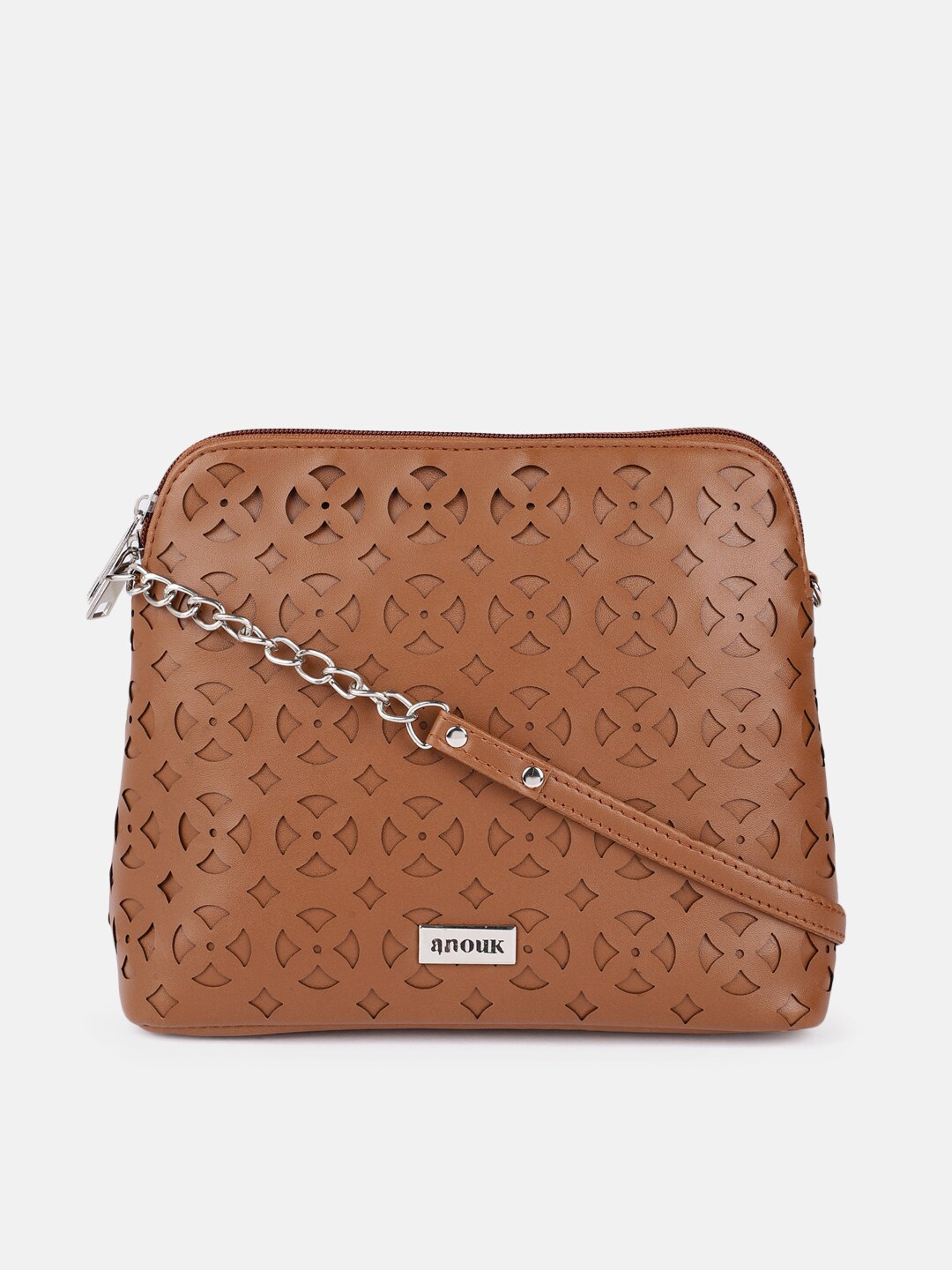 Anouk Brown Solid Sling Bag With Laser Cuts Price in India