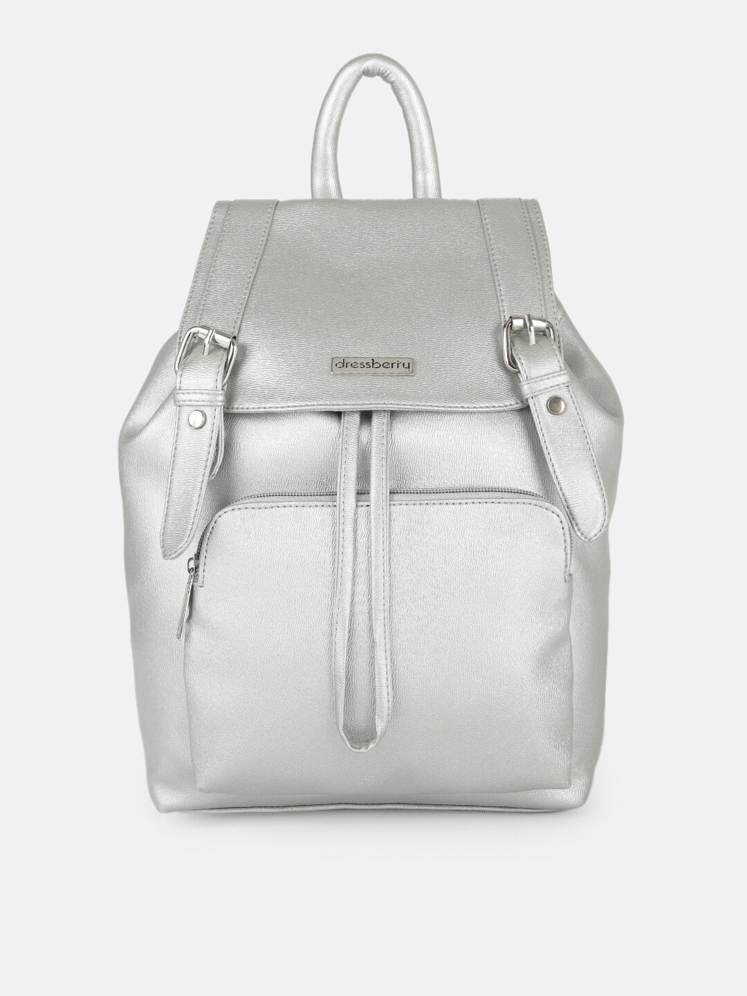 DressBerry Women Silver-Toned Solid Backpack Price in India