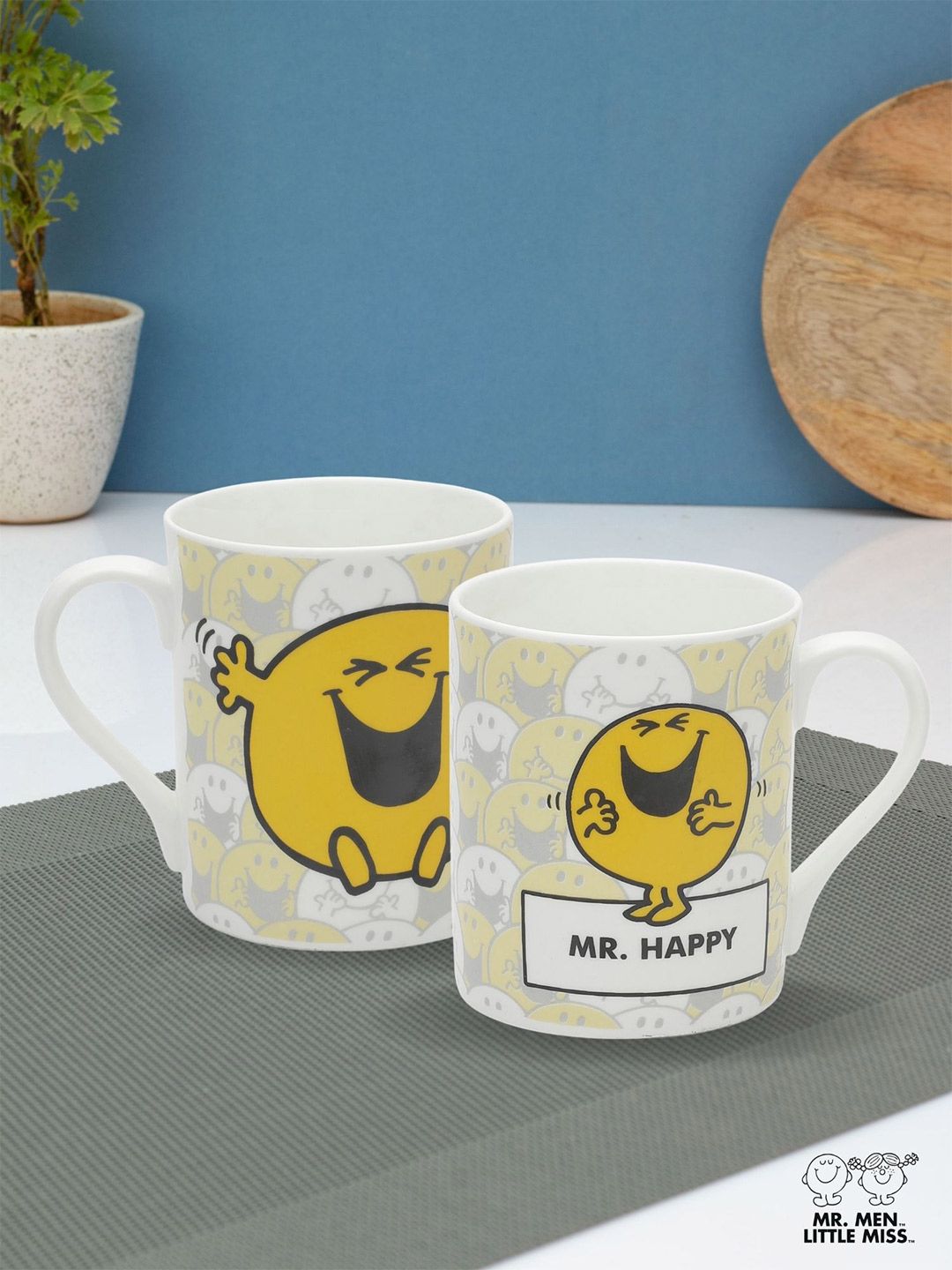 CLAY CRAFT Pack Of 2 Multicolour Ceramic Mr. Happy Printed Milk Mug Price in India