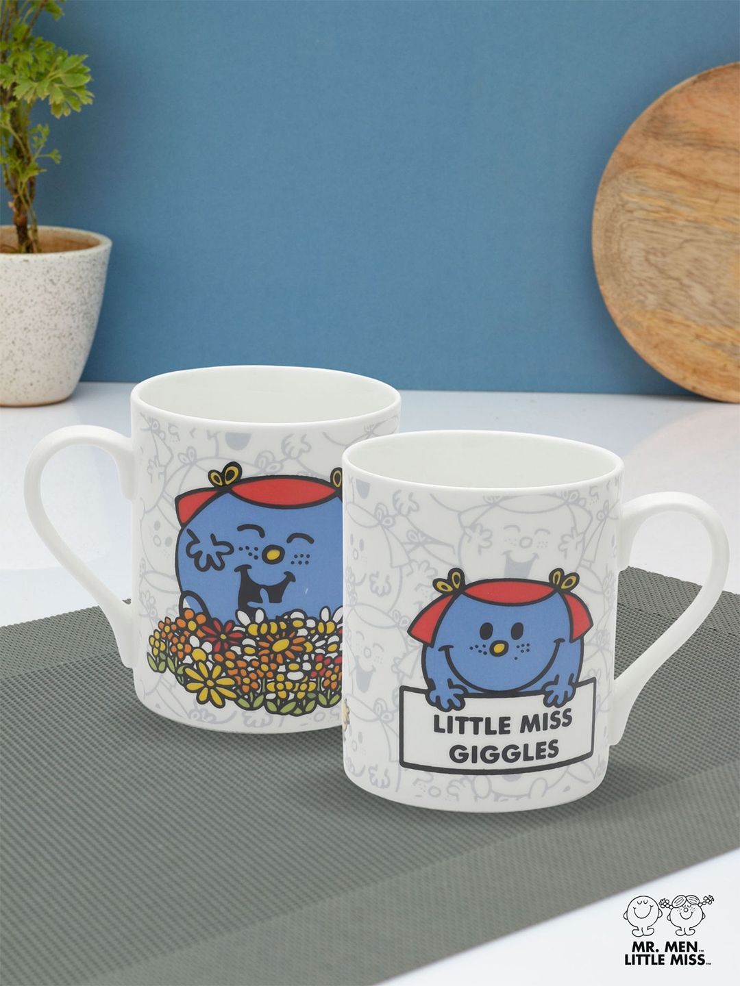 CLAY CRAFT Set-2 White & Blue Text or Slogans Printed Ceramic Glossy Cups and Mugs Price in India