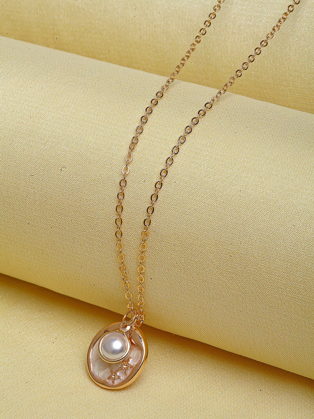 Ferosh White Gold-Plated Delicate Pearl Coin Necklace Open Necklace Price in India