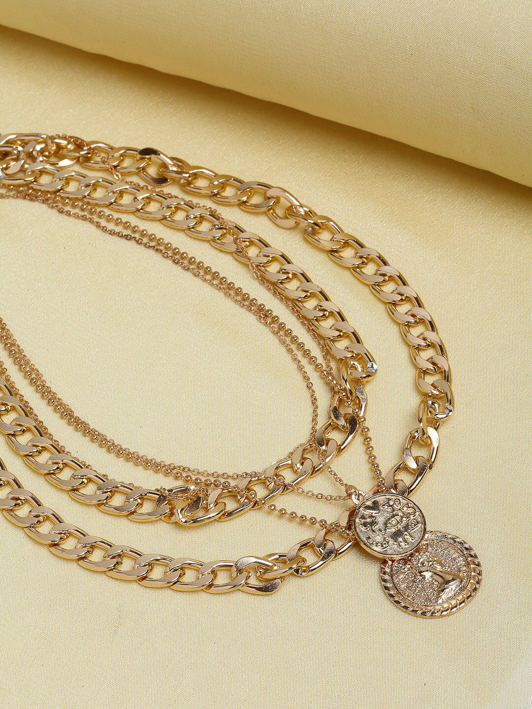 Ferosh Gold-Plated Coin Layered Necklace Price in India