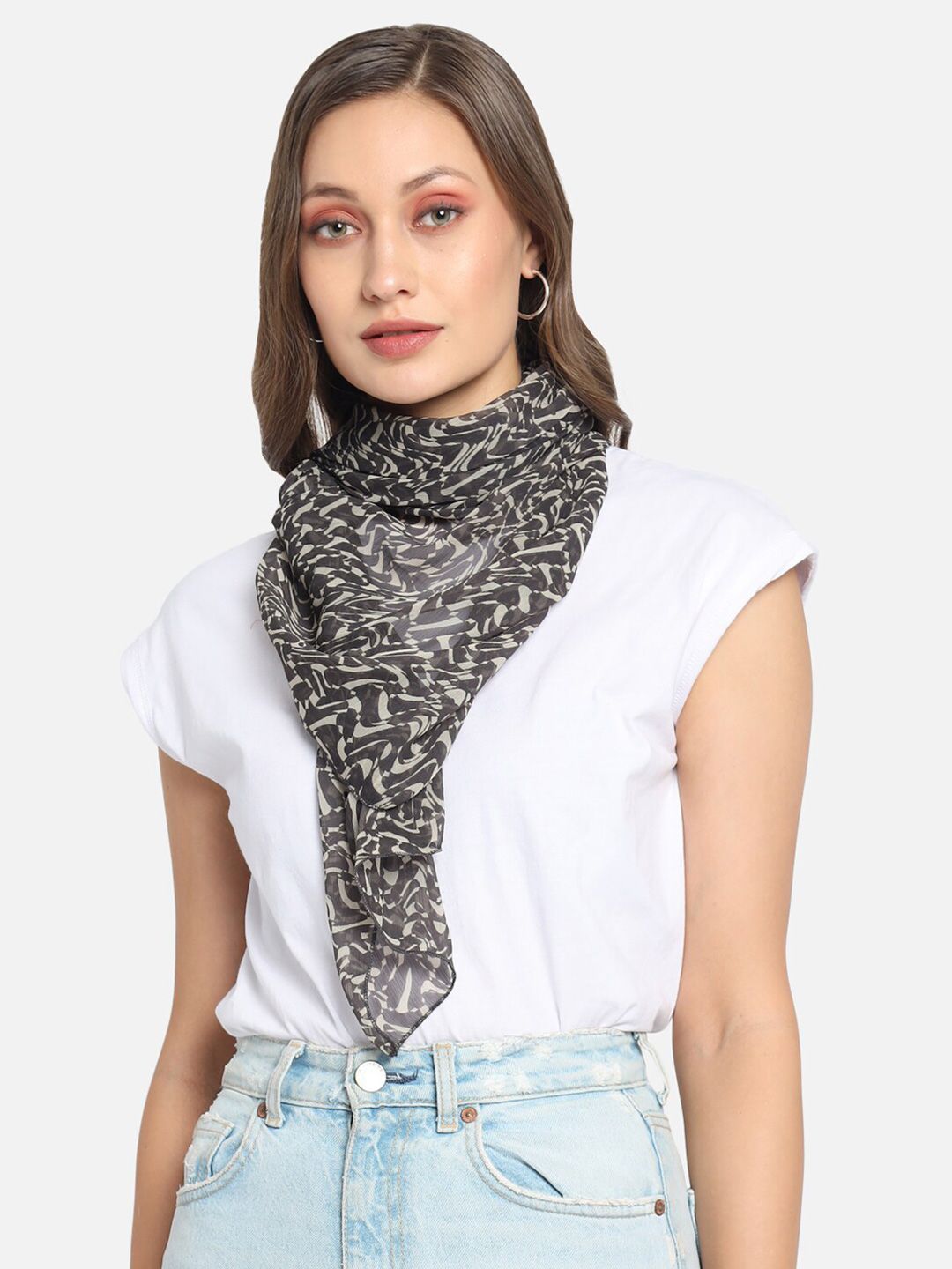 Trend Arrest Women Black & Grey Printed Scarf Price in India