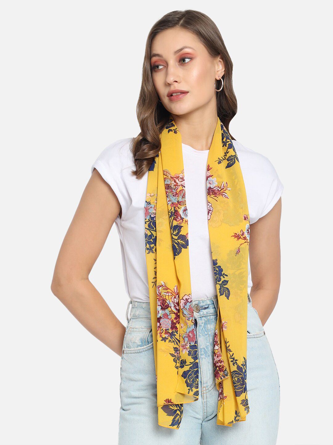 Trend Arrest Women Yellow Floral Printed Scarf Price in India