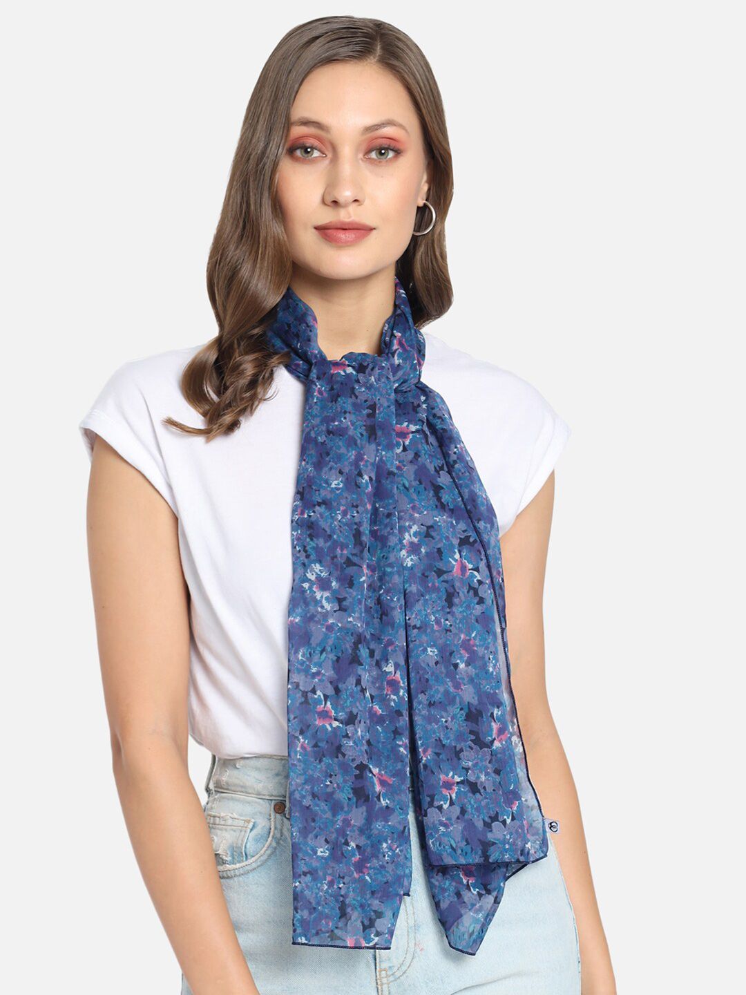 Trend Arrest Women Blue & White Printed Scarf Price in India