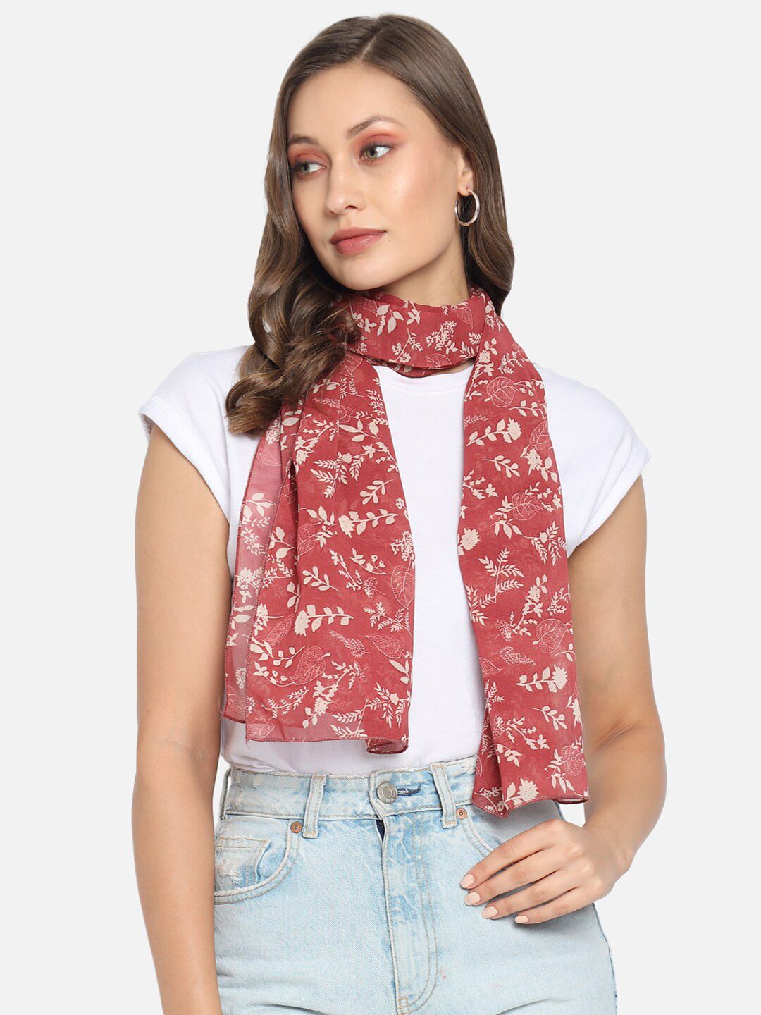 Trend Arrest Women Rust Red & White Printed Scarf Price in India