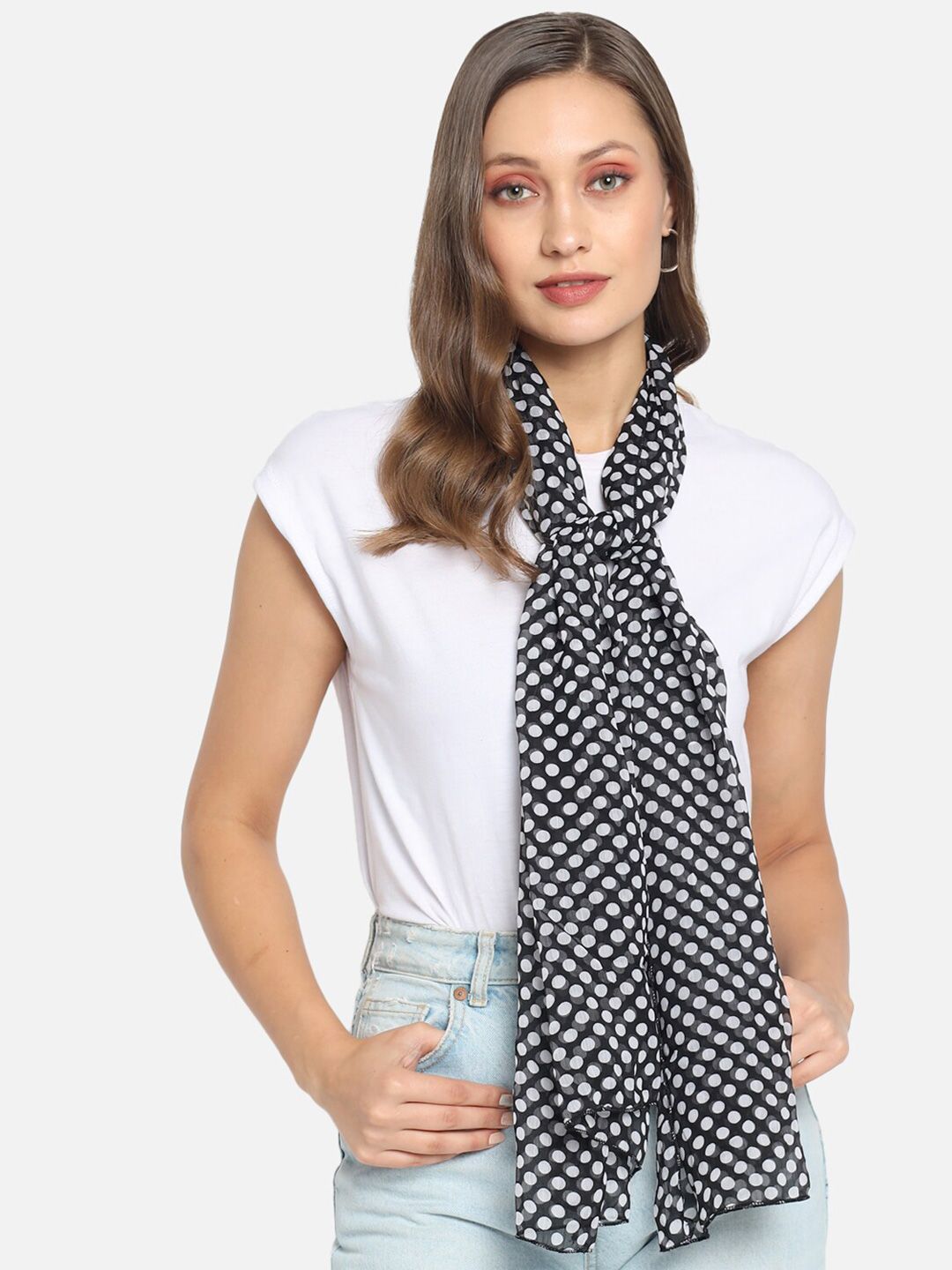 Trend Arrest Women Black & White Printed Scarf Price in India