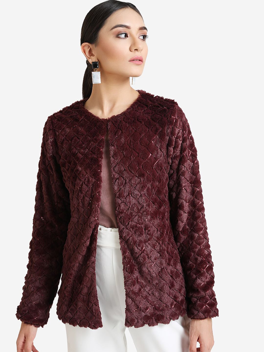 Kazo Women Maroon Lightweight Longline Tailored Jacket Price in India