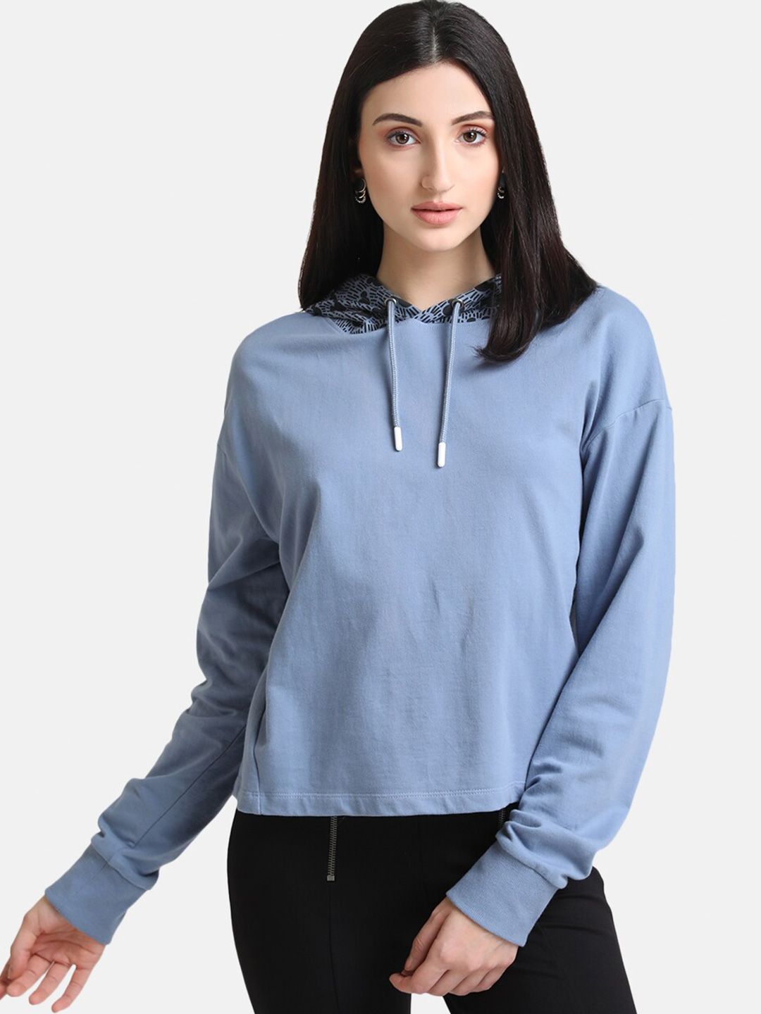 Kazo Women Blue Hooded Sweatshirt Price in India