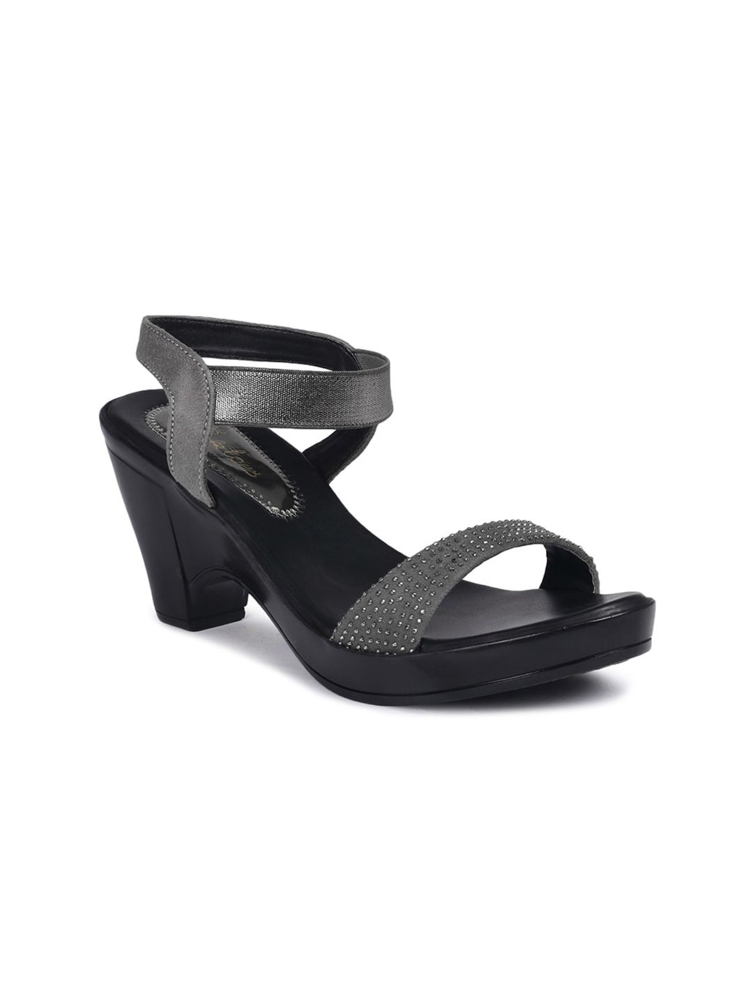 Picktoes Grey Striped PU Block Sandals with Bows Price in India