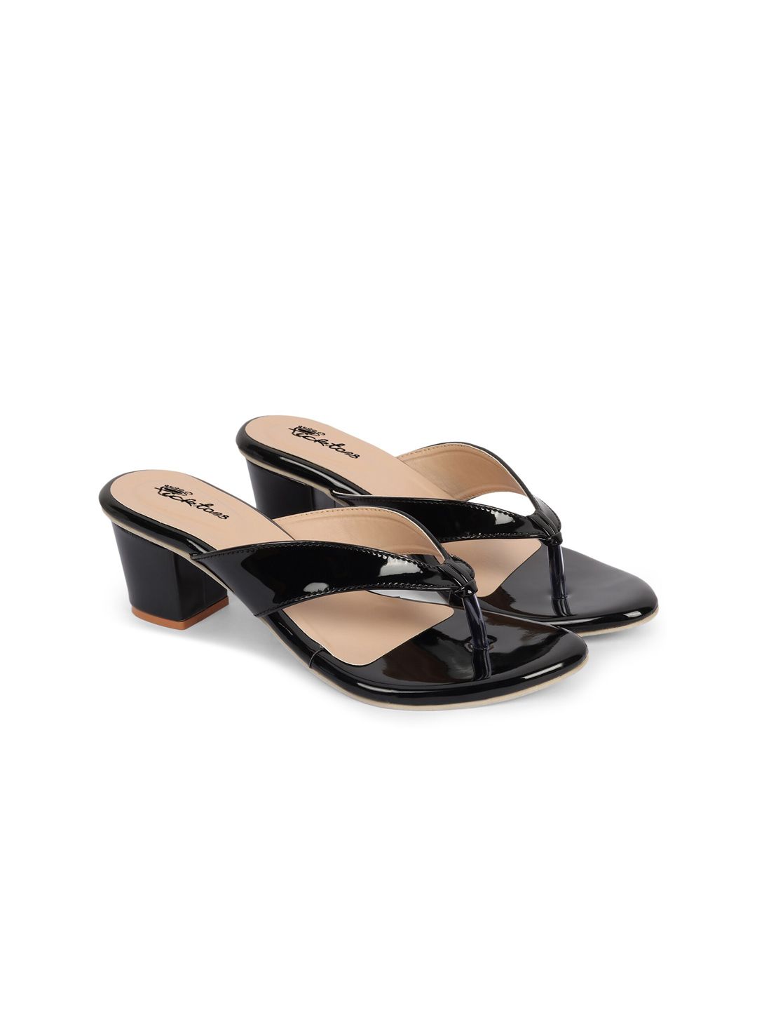 Picktoes Black Block Sandals with Laser Cuts Price in India