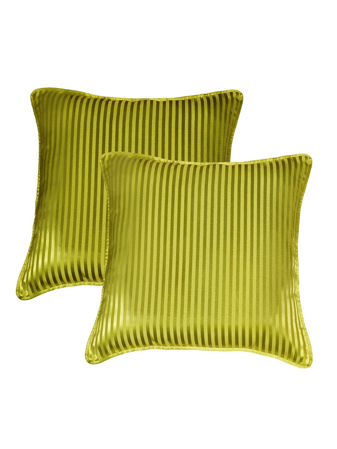 Lushomes Yellow Set of 2 Striped Square Cushion Covers Price in India