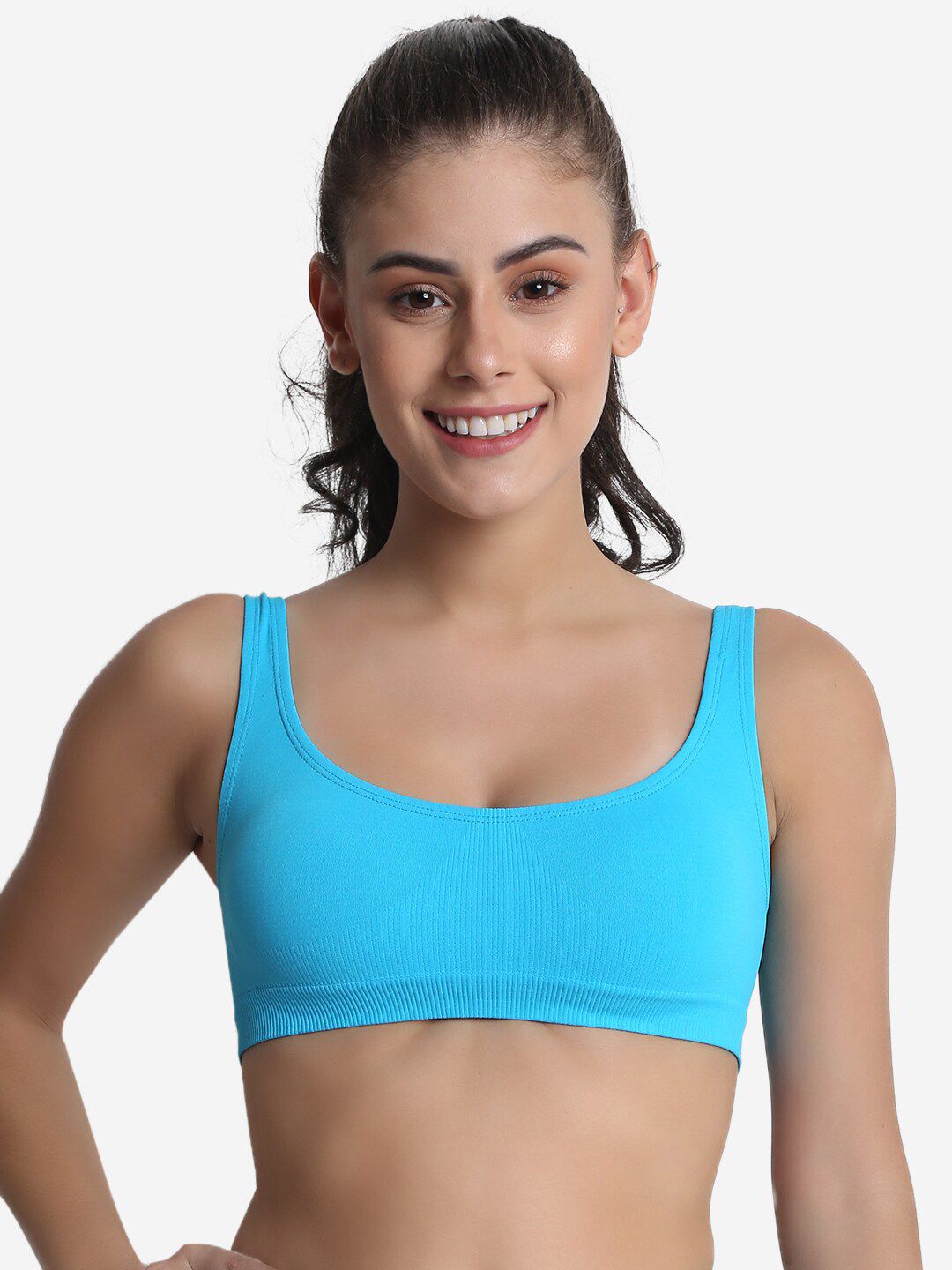 JoE Hazel Women Blue Solid Non Padded Rapid Dry Sports Bra Price in India