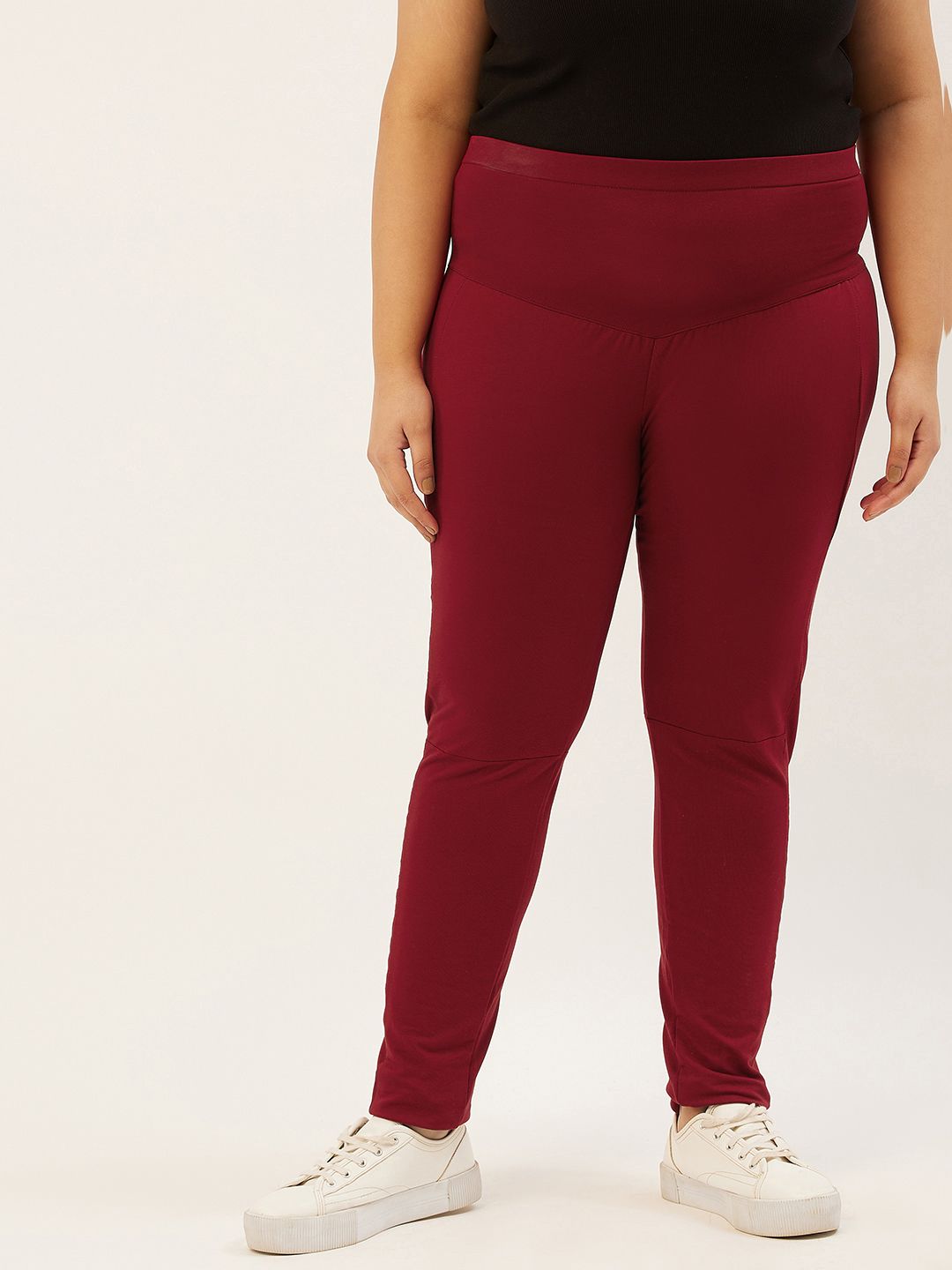 Revolution Women Maroon Solid Relaxed High-Rise Knitted Trousers Price in India