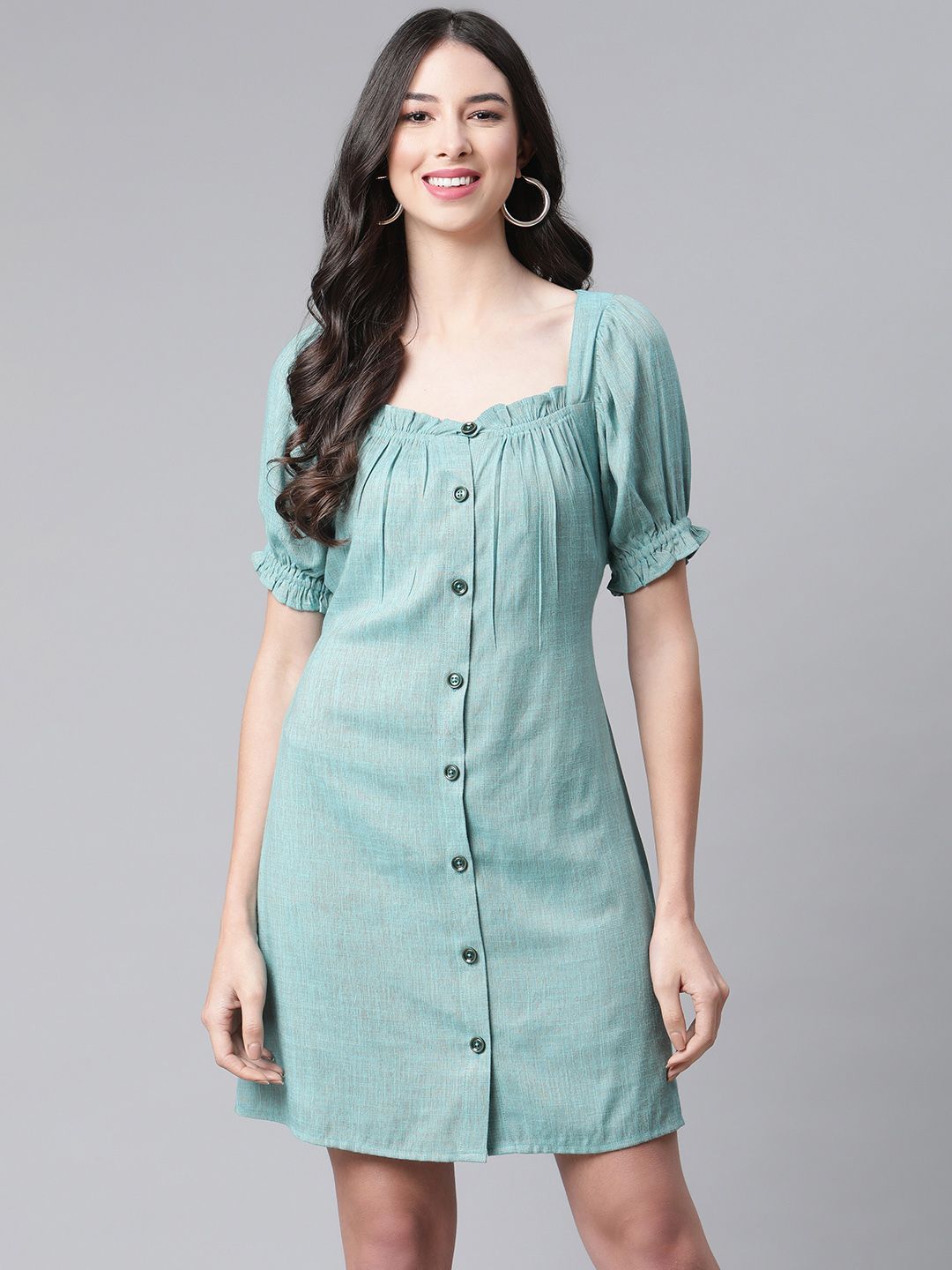 Cottinfab Women Green A-Line Dress Price in India