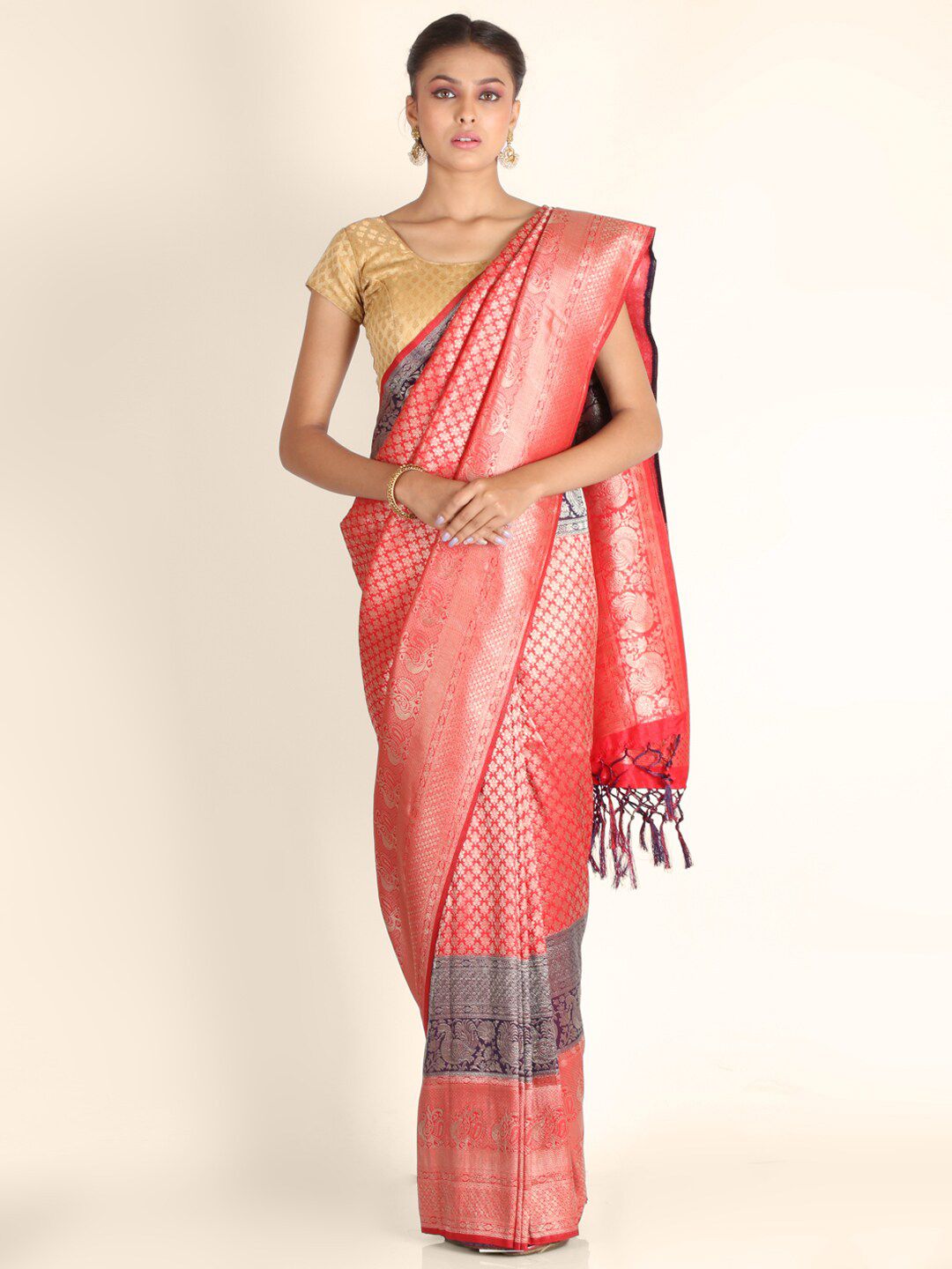 KAJREE Women Red Gadwal Semi Silk Saree Price in India