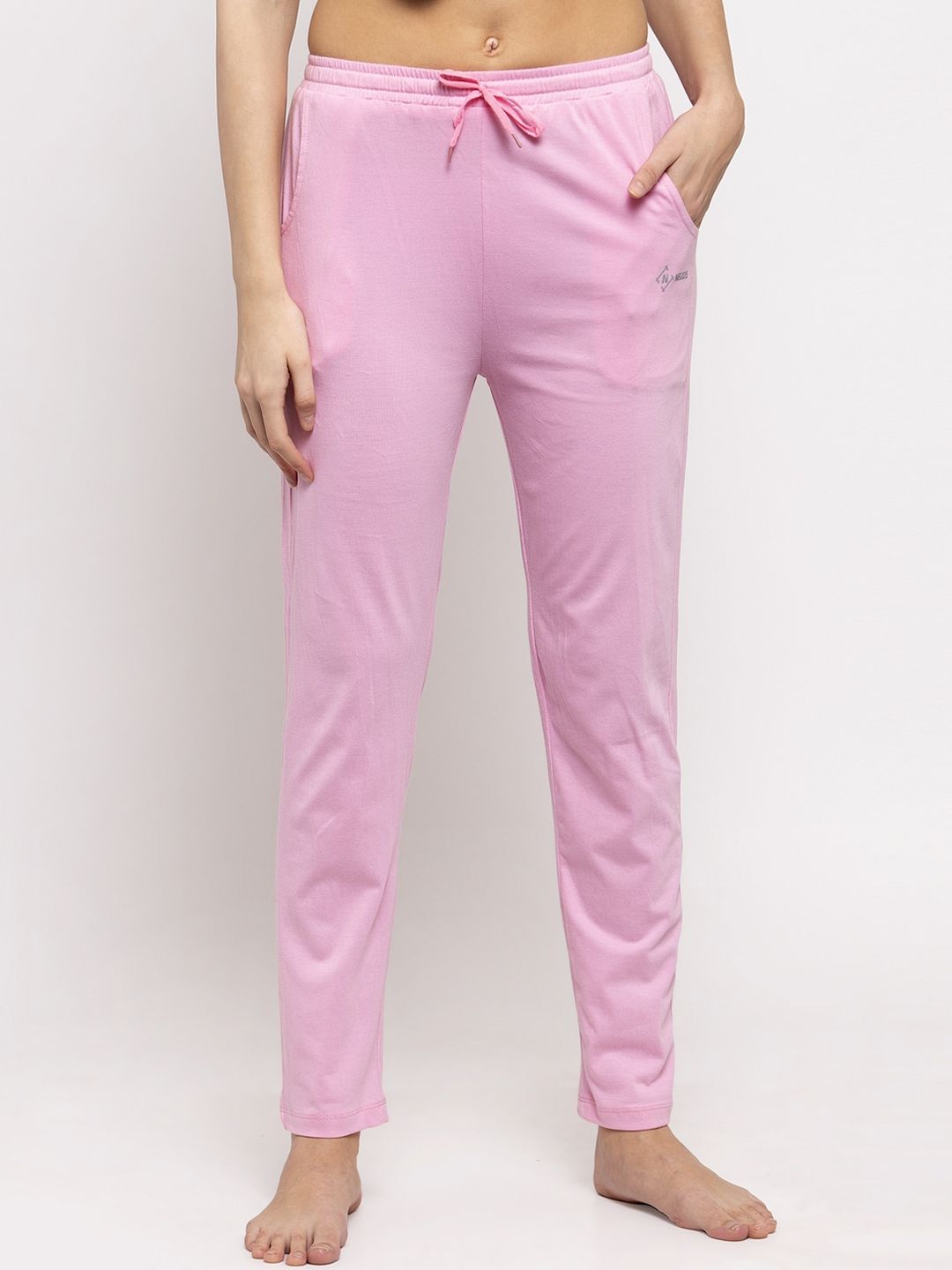 NEUDIS Women Light Pink Solid Cotton Lounge Pant Price in India