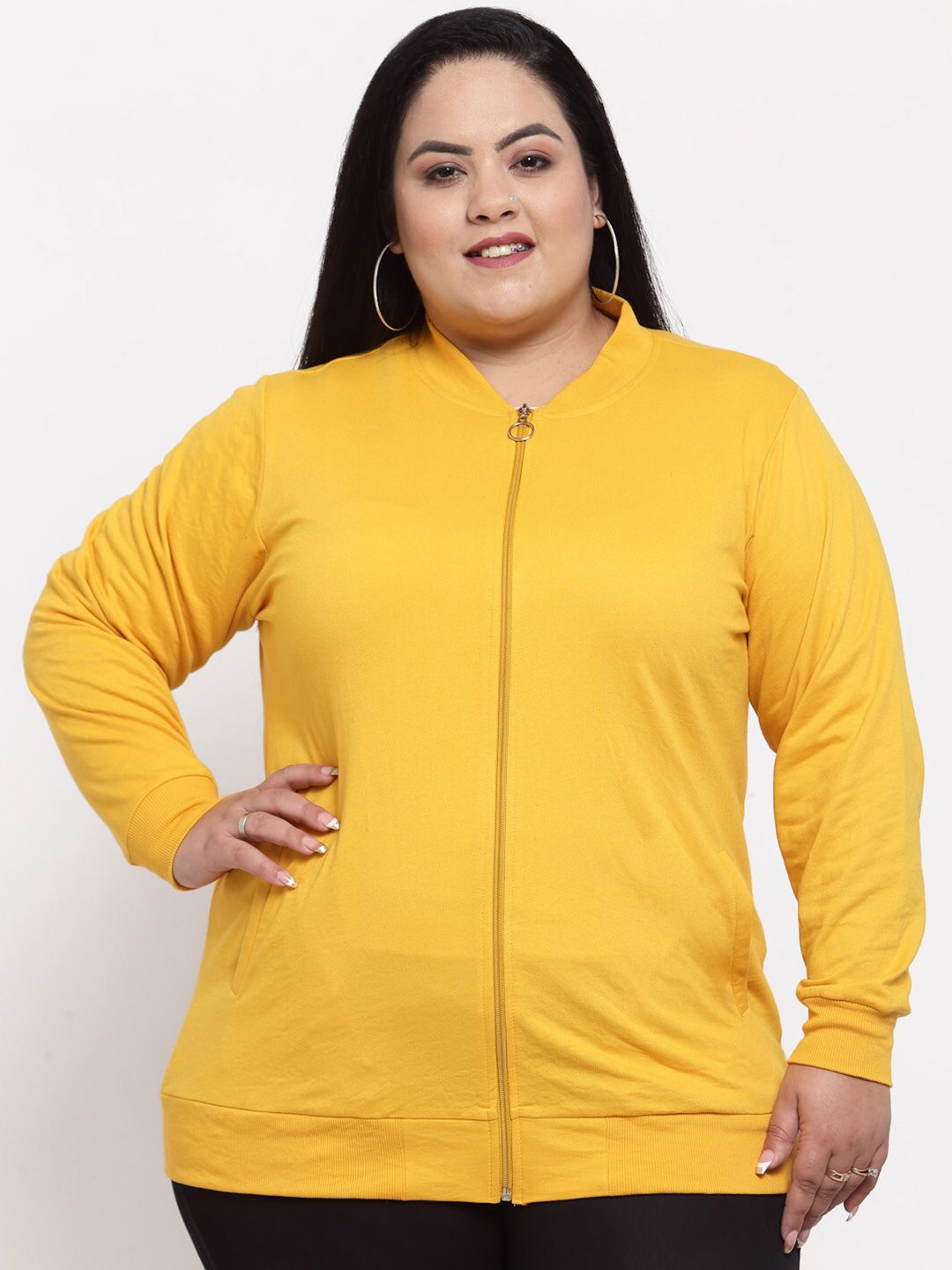 plusS Women Yellow Hooded Sweatshirt Price in India