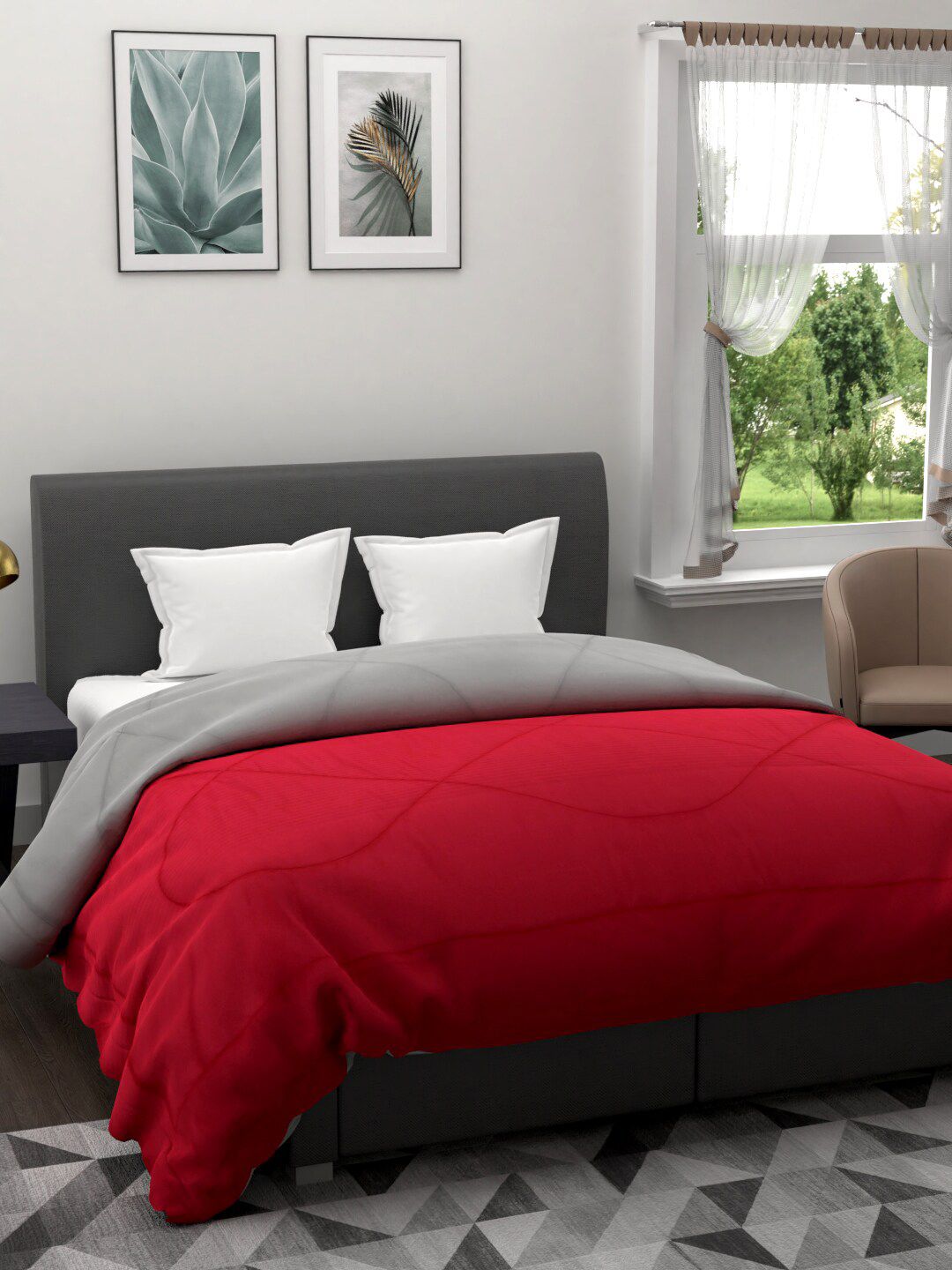 Clasiko Red & Grey AC Room 120 GSM Double Bed Quilt Price in India