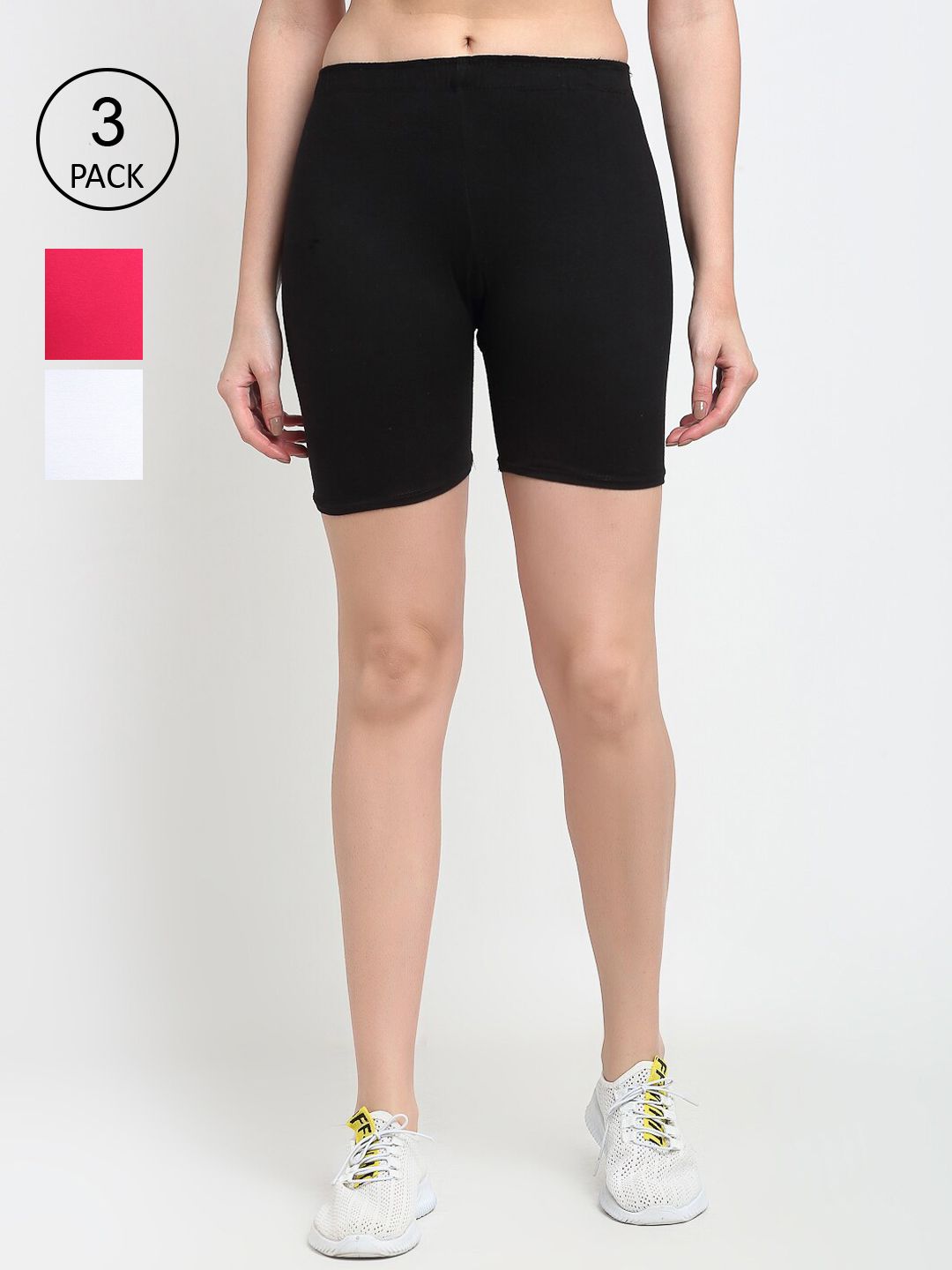 GRACIT Women Black Red & White Set Of 3 Biker Shorts Price in India