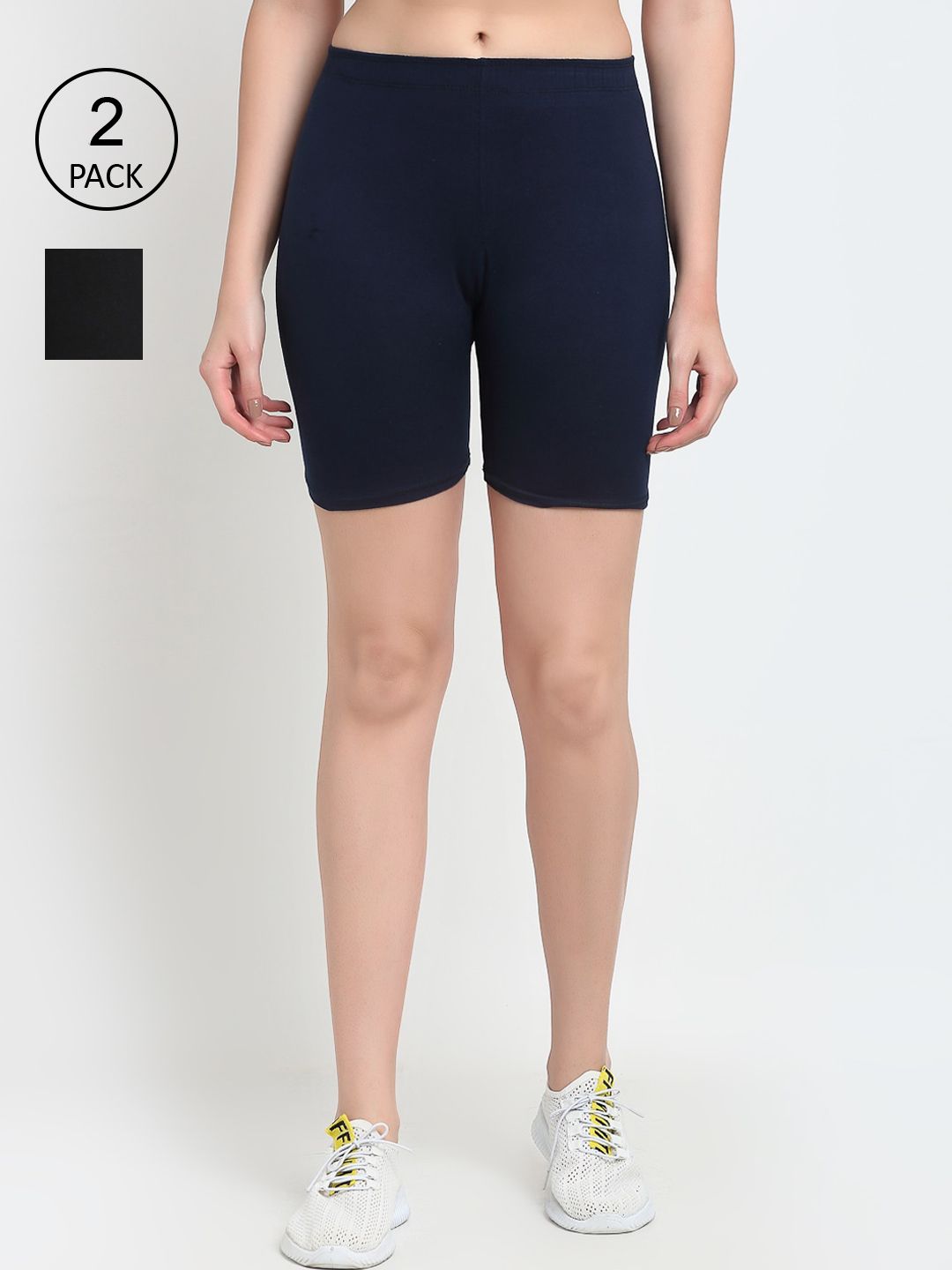 GRACIT Women Black & Navy Blue Set Of 2 Biker Shorts Price in India