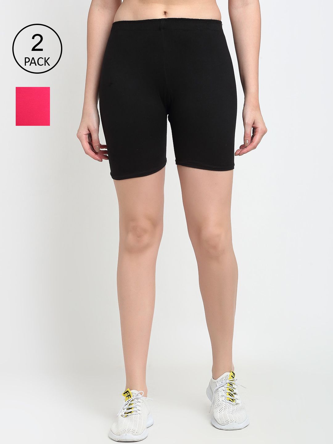 GRACIT Women Black & Pink Set Of 2 Biker Shorts Price in India