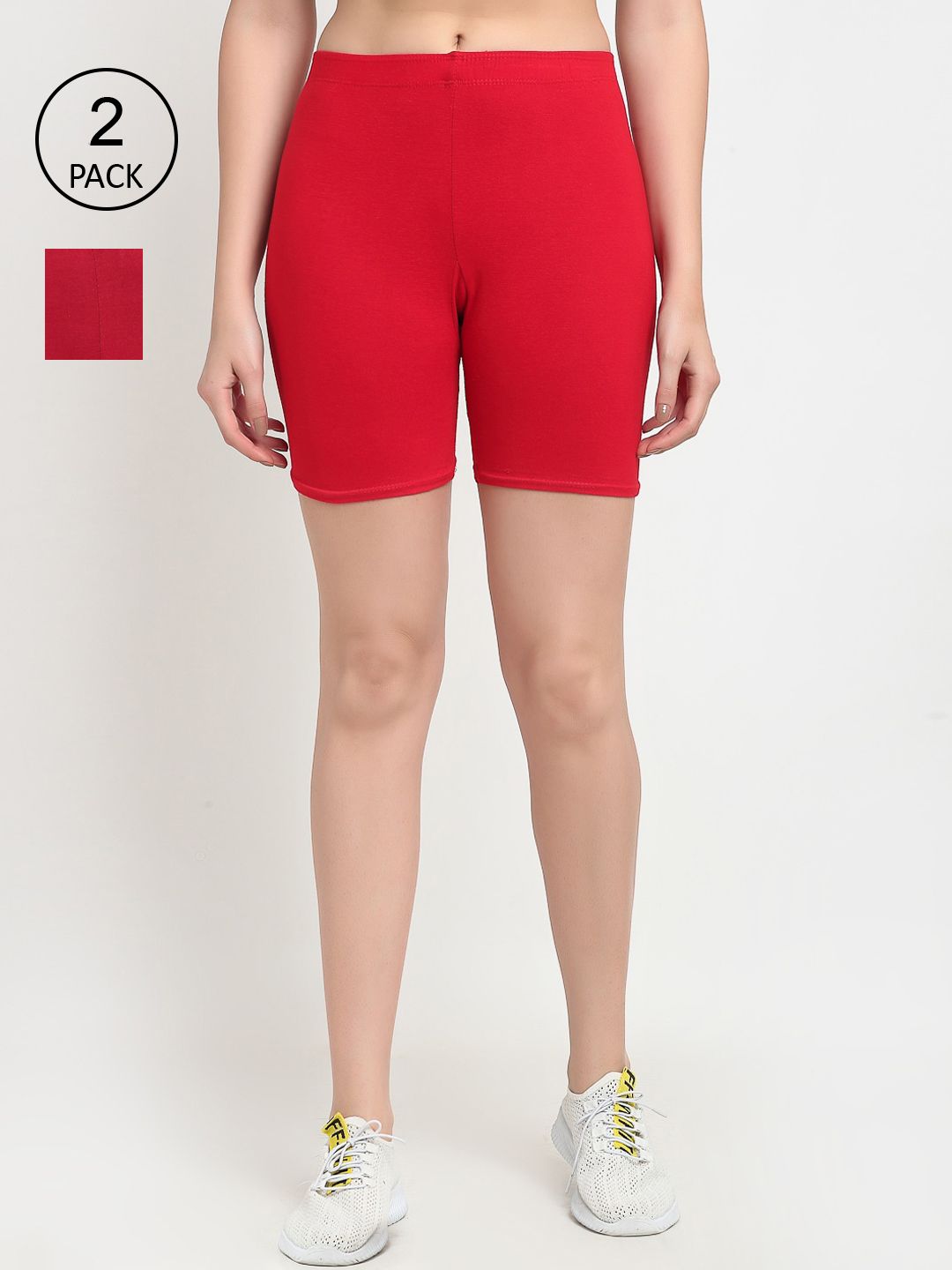 GRACIT Women Red & Maroon Set Of 2 Biker Shorts Price in India