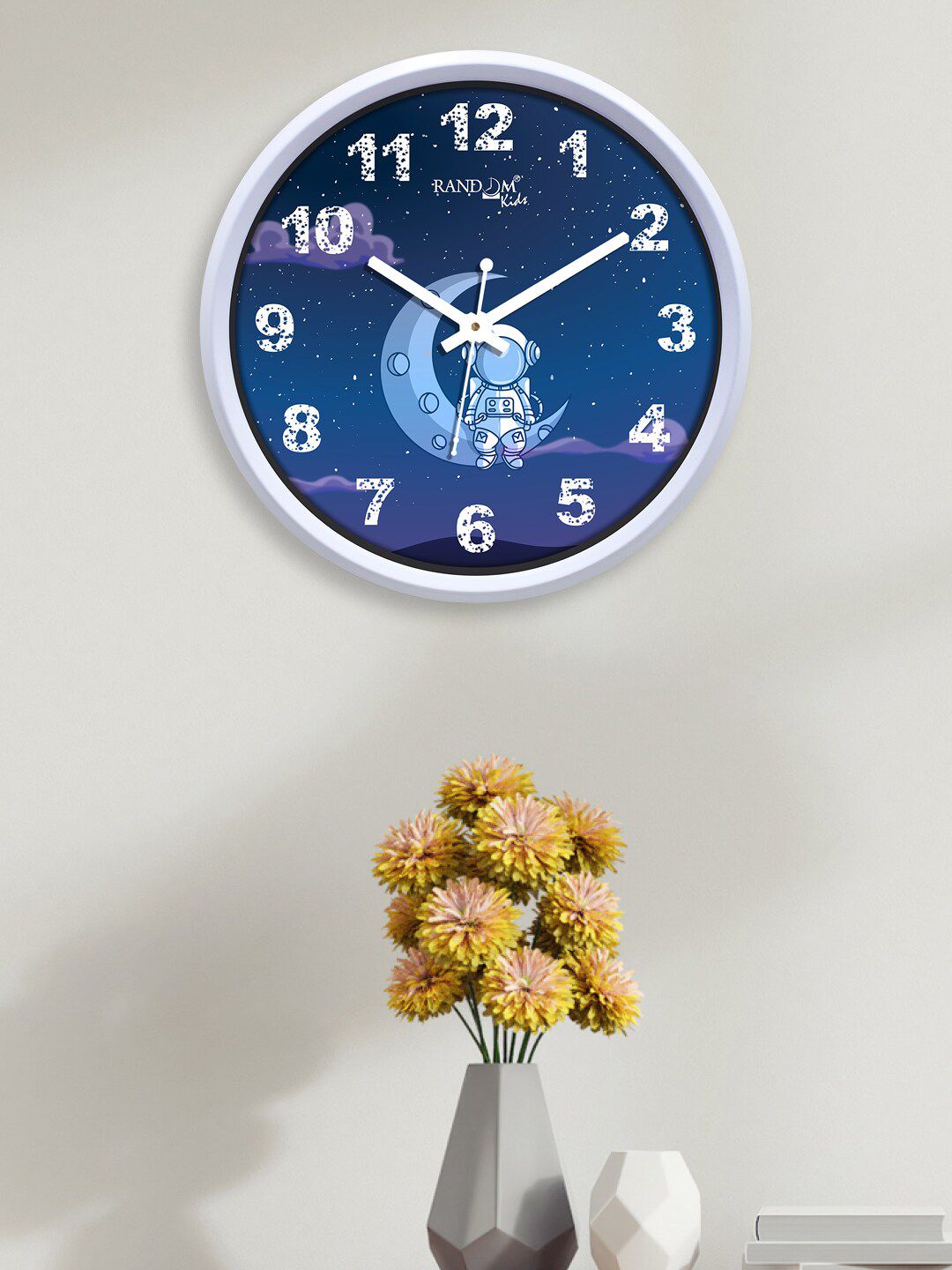 RANDOM Blue & White Printed Analogue Contemporary Wall Clock Price in India