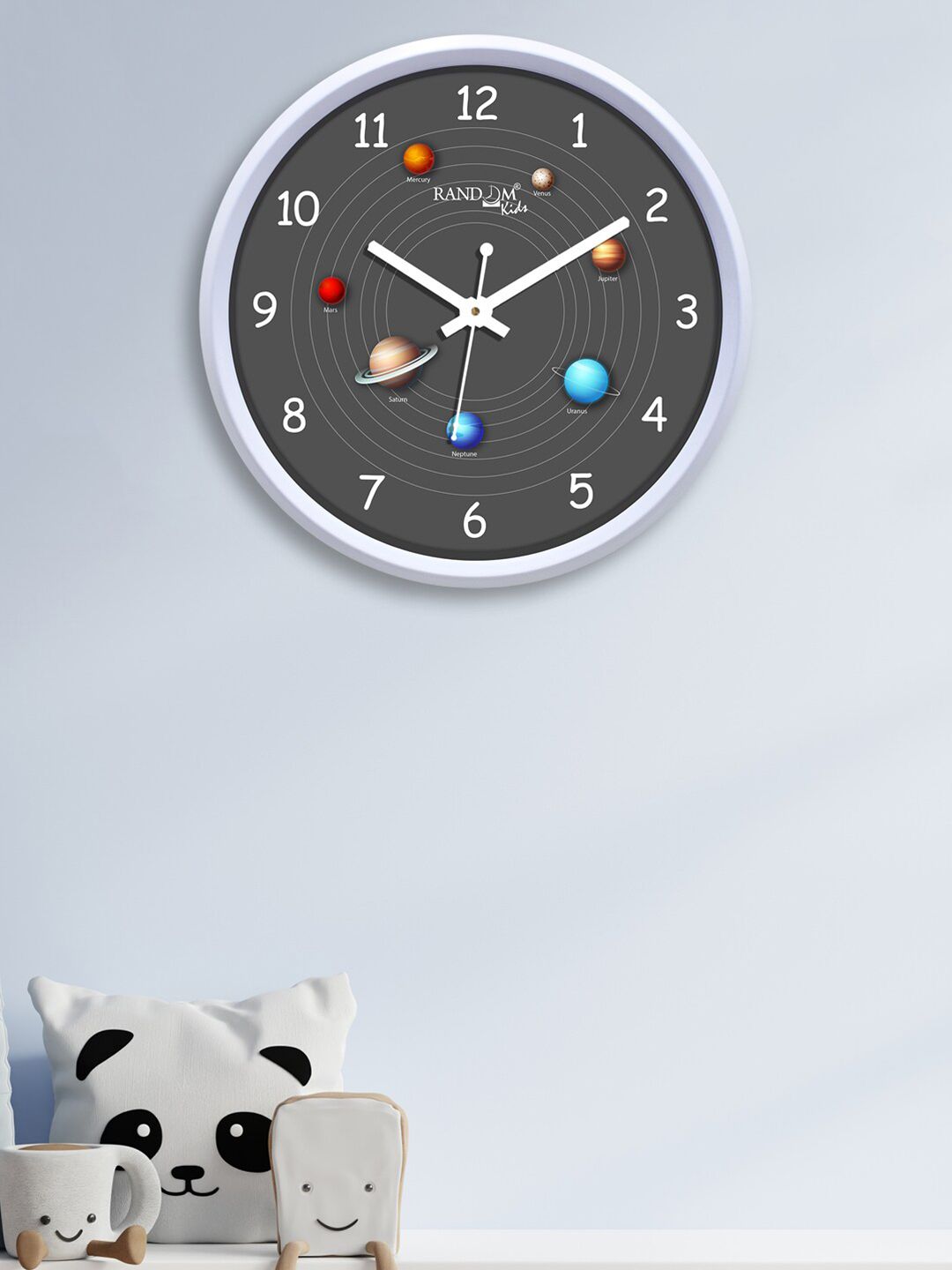 RANDOM White & Grey Solar System Printed Contemporary Wall Clock Price in India